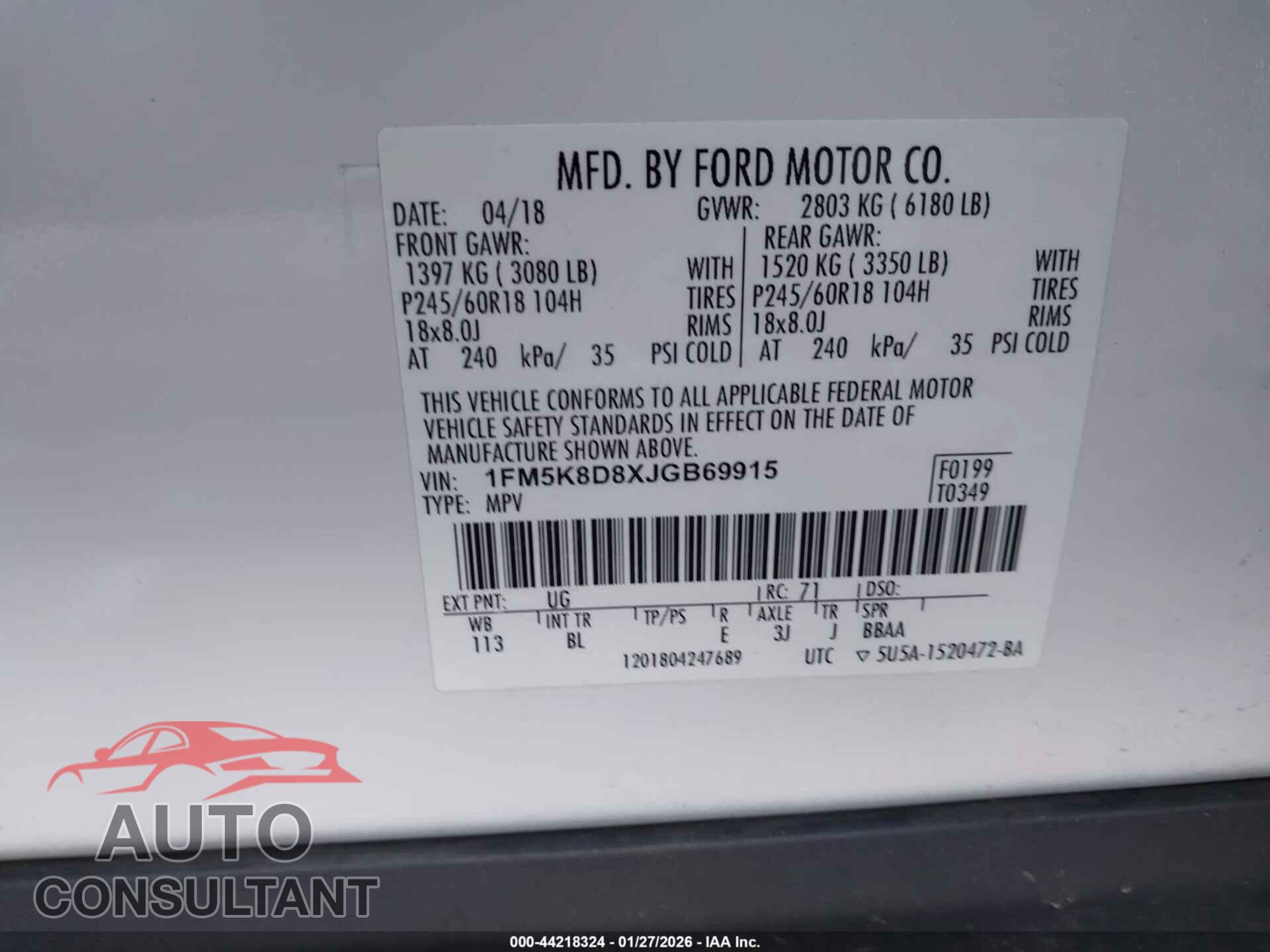 FORD EXPLORER 2018 - 1FM5K8D8XJGB69915