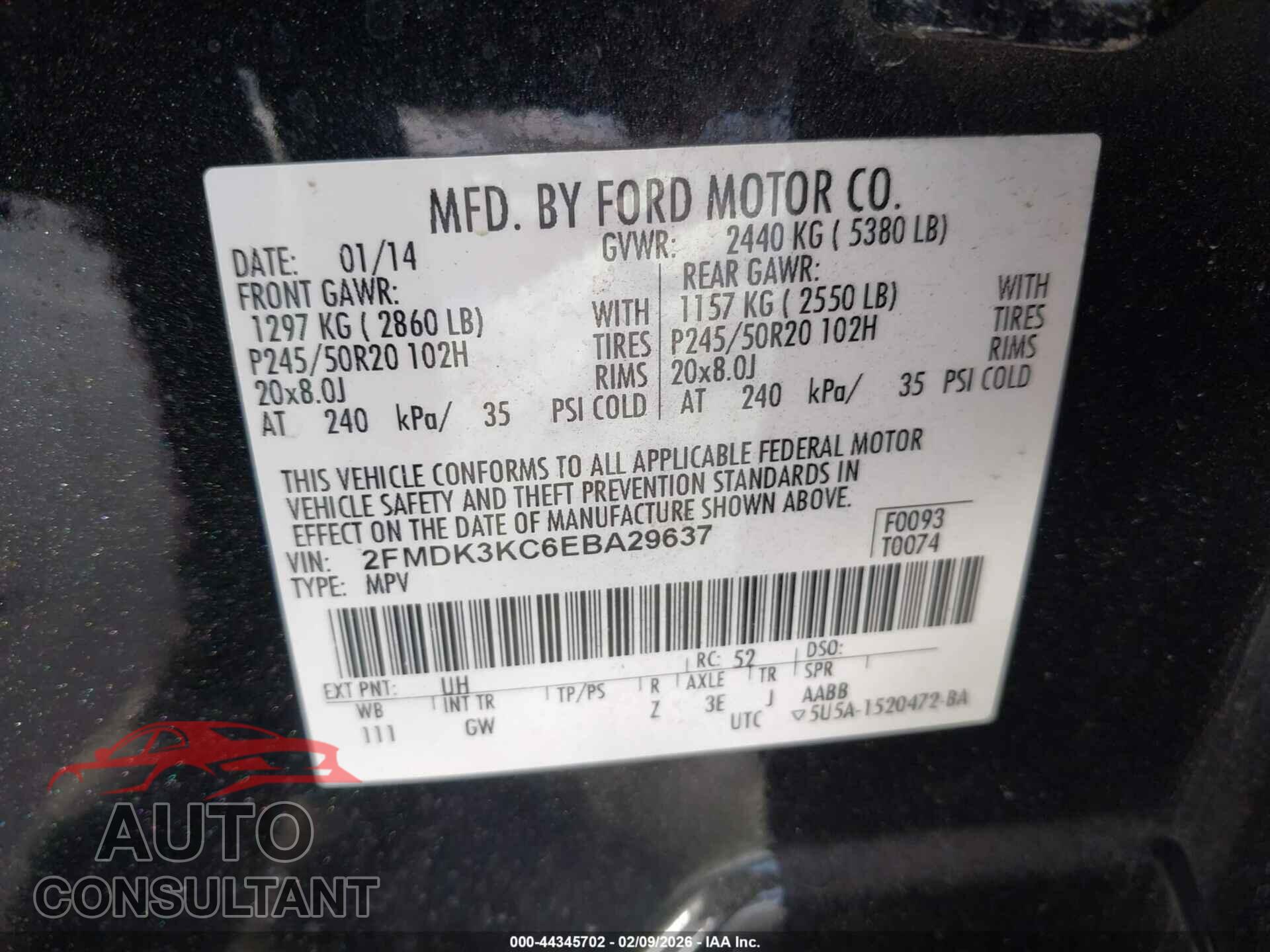 FORD EDGE 2014 - 2FMDK3KC6EBA29637