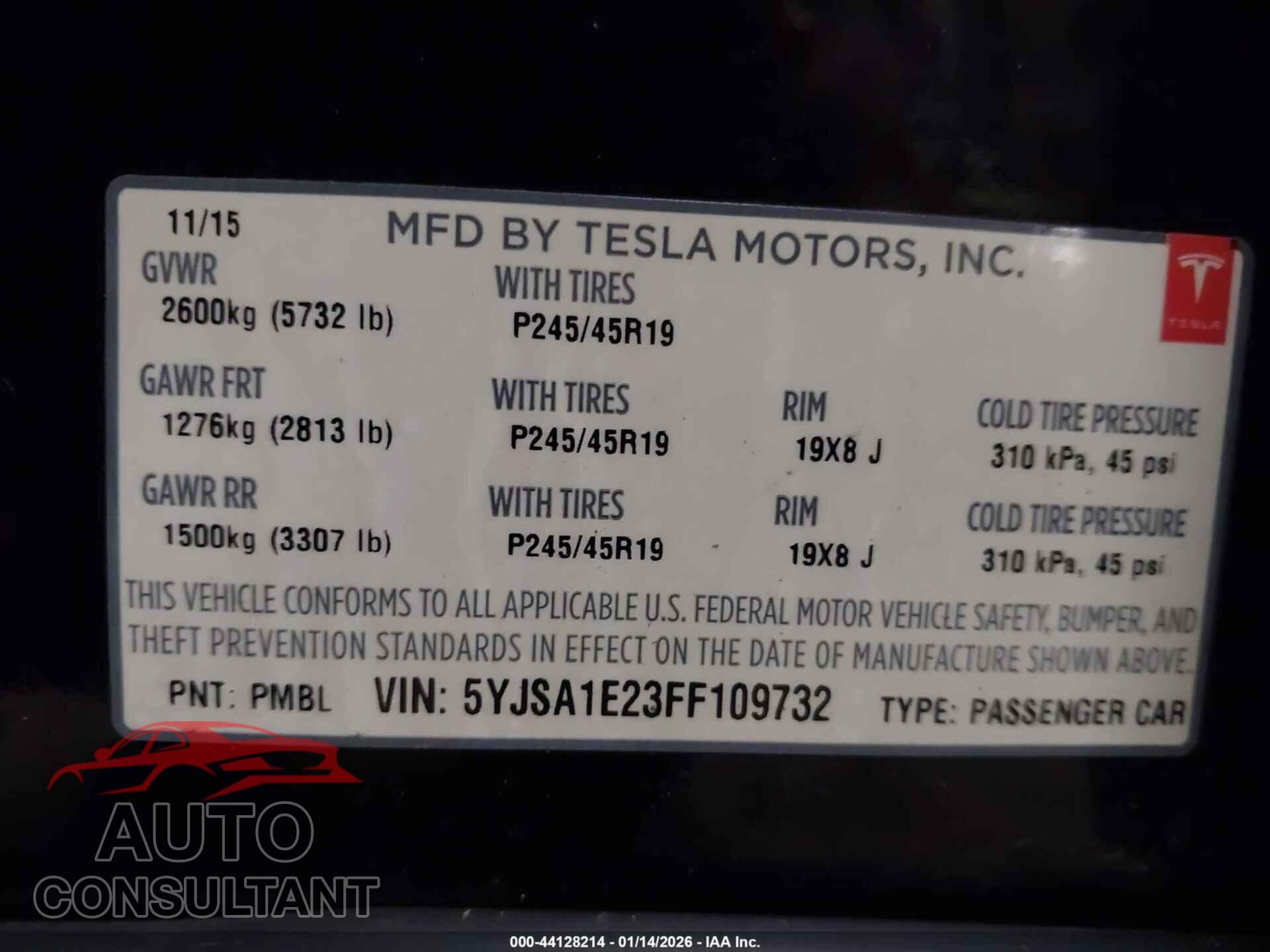 TESLA MODEL S 2015 - 5YJSA1E23FF109732