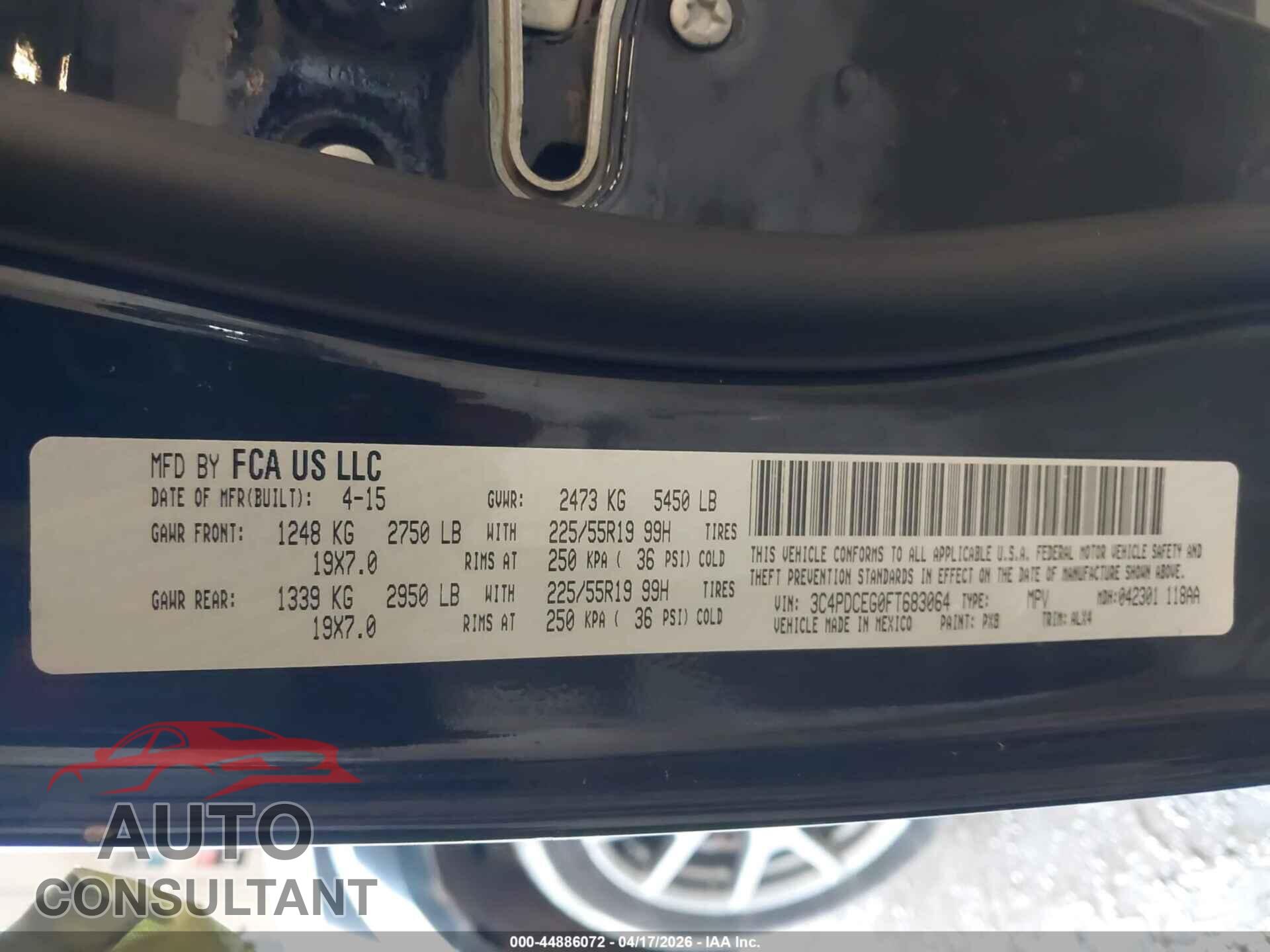 DODGE JOURNEY 2015 - 3C4PDCEG0FT683064