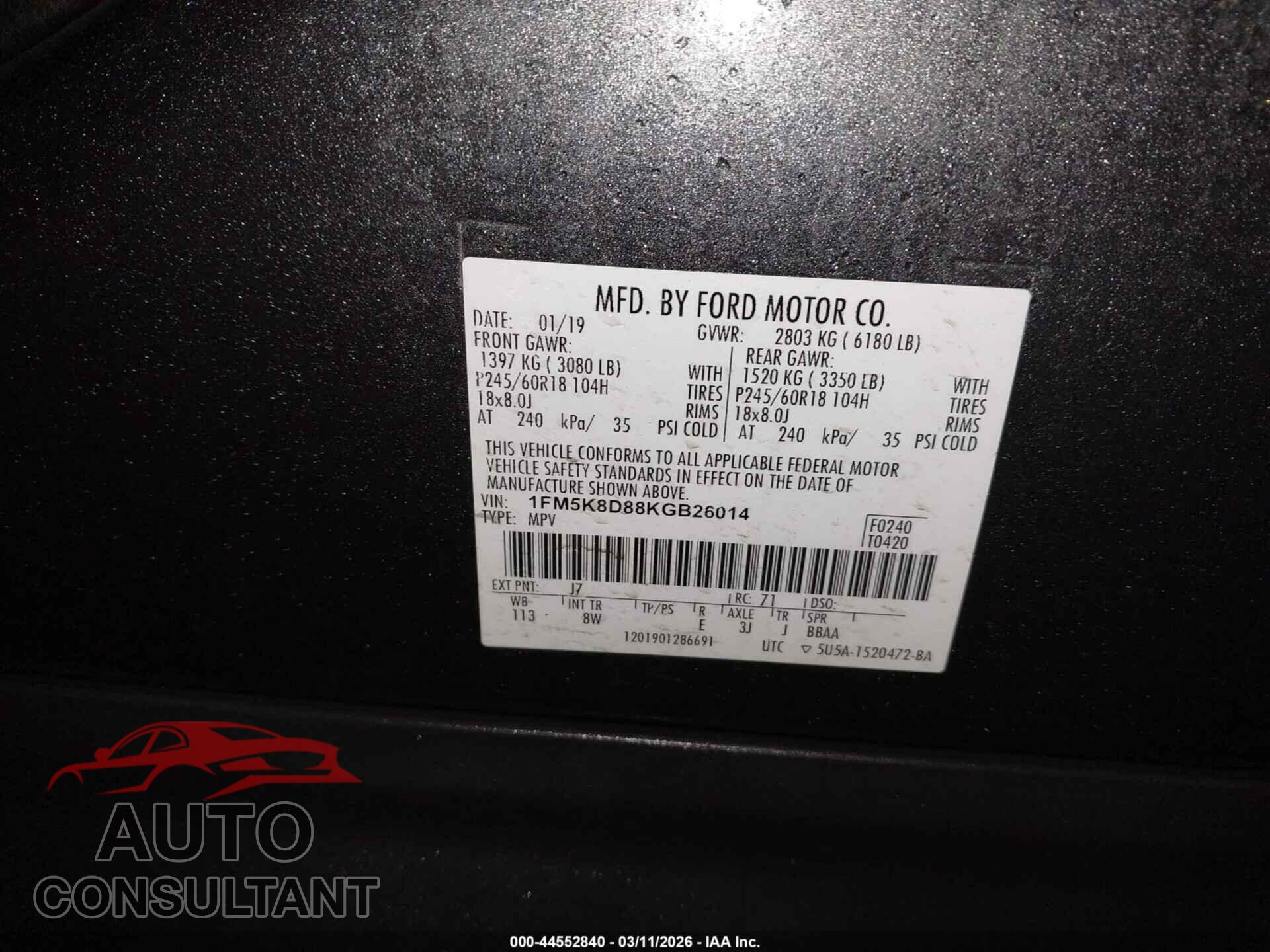 FORD EXPLORER 2019 - 1FM5K8D88KGB26014