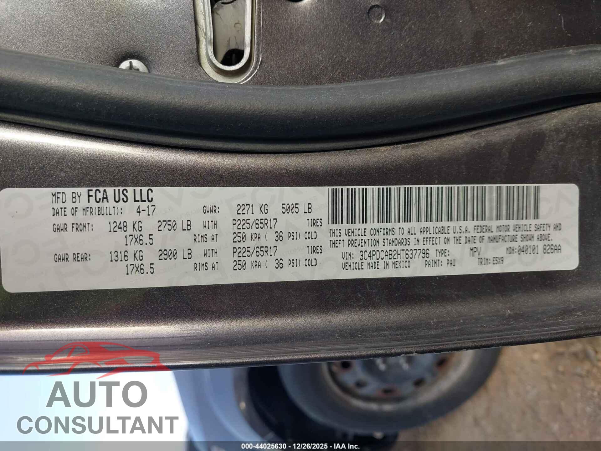 DODGE JOURNEY 2017 - 3C4PDCAB2HT637796