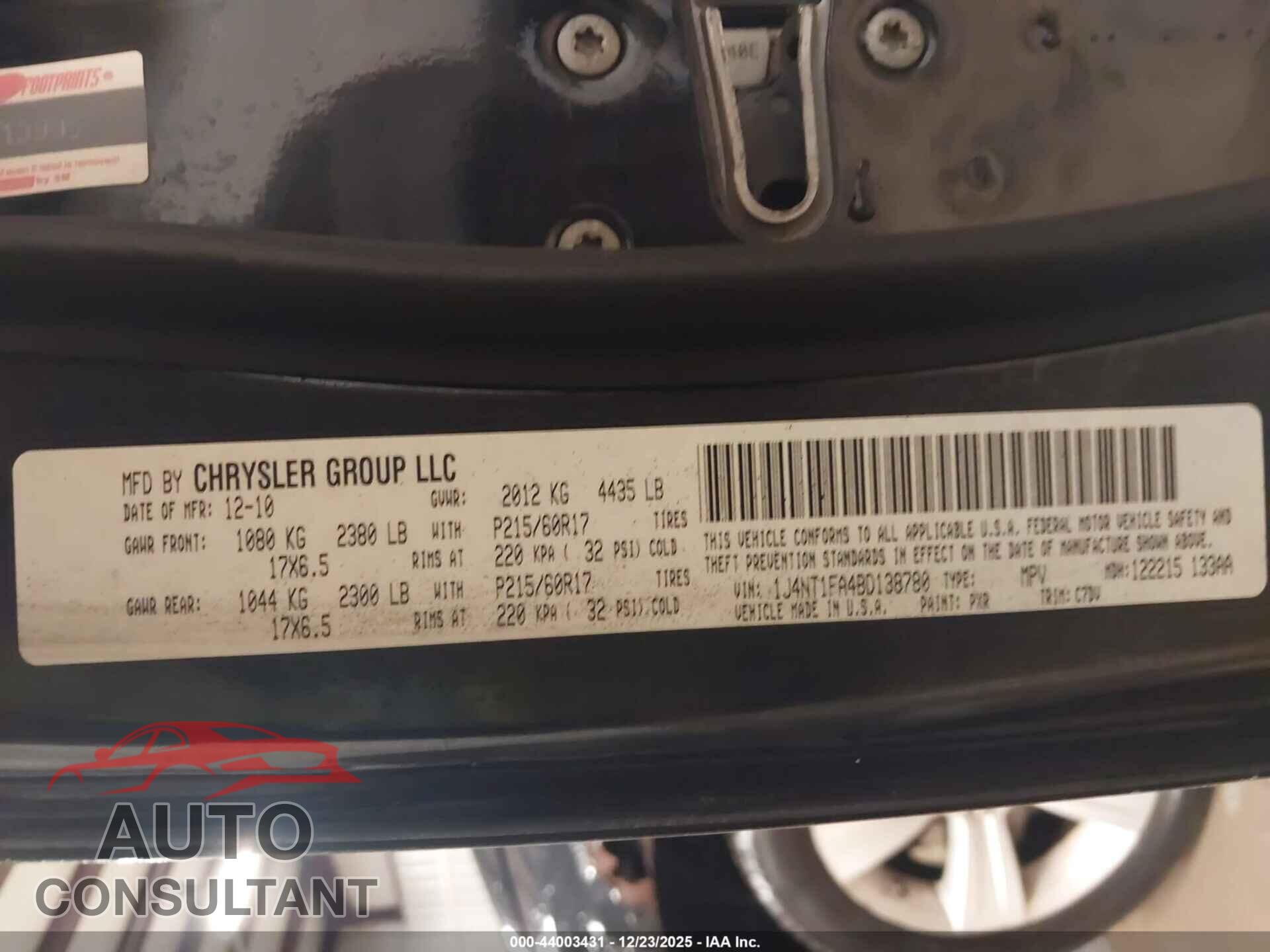 JEEP COMPASS 2011 - 1J4NT1FA4BD138780