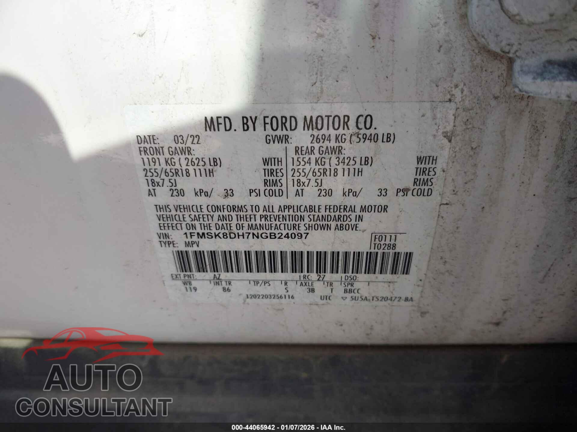 FORD EXPLORER 2022 - 1FMSK8DH7NGB24097