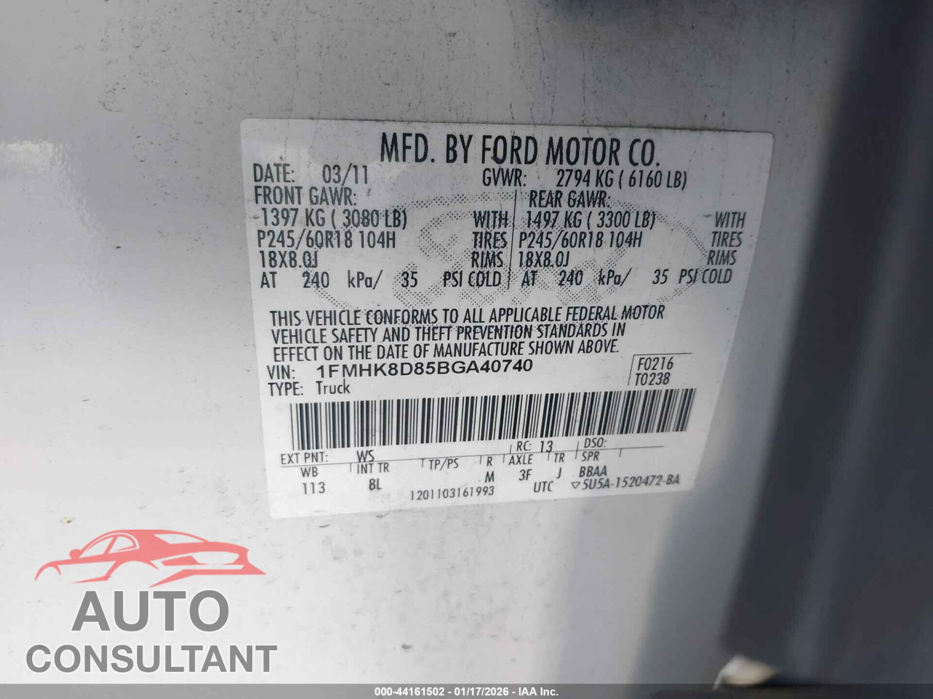FORD EXPLORER 2011 - 1FMHK8D85BGA40740
