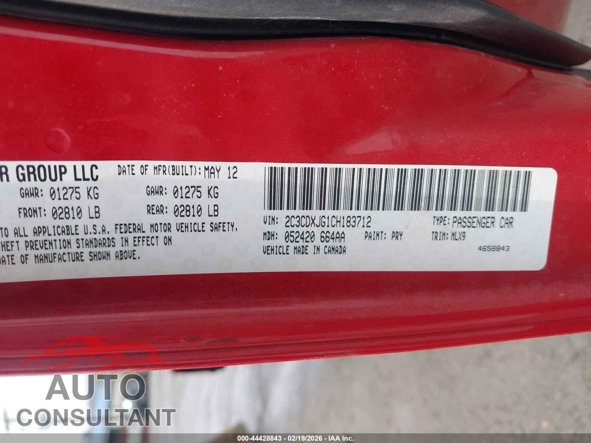 DODGE CHARGER 2012 - 2C3CDXJG1CH183712