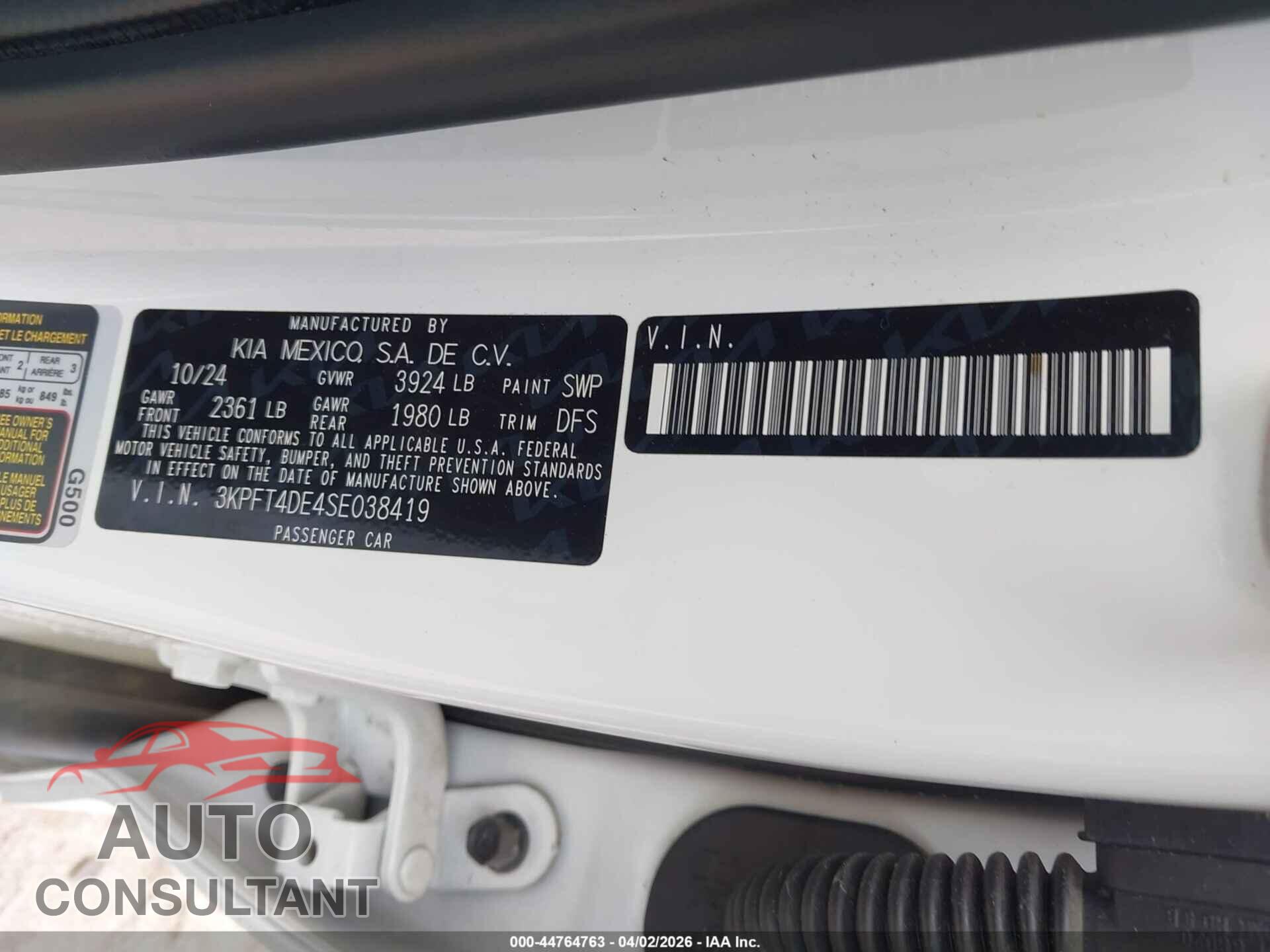 KIA K4 2025 - 3KPFT4DE4SE038419