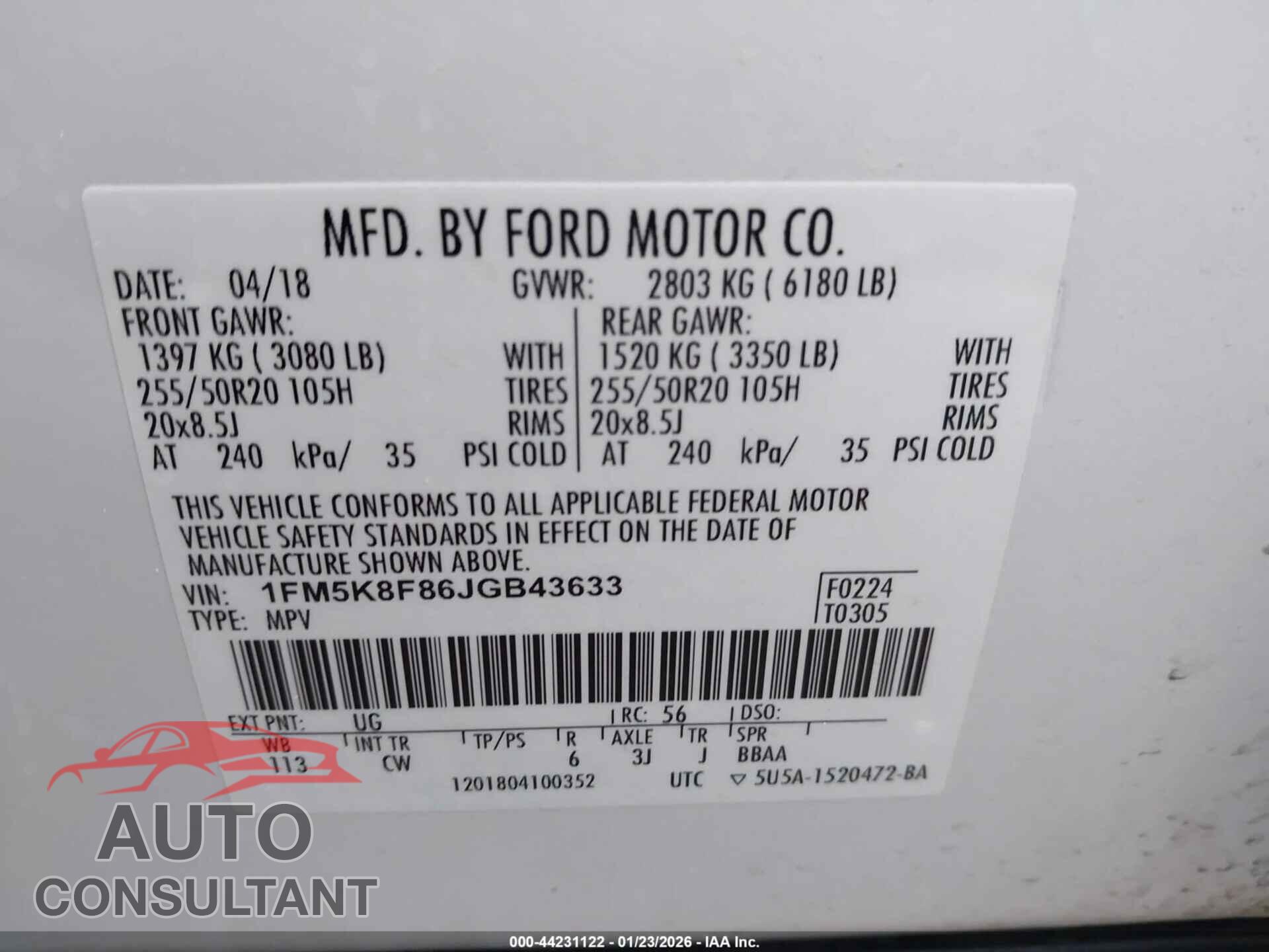 FORD EXPLORER 2018 - 1FM5K8F86JGB43633