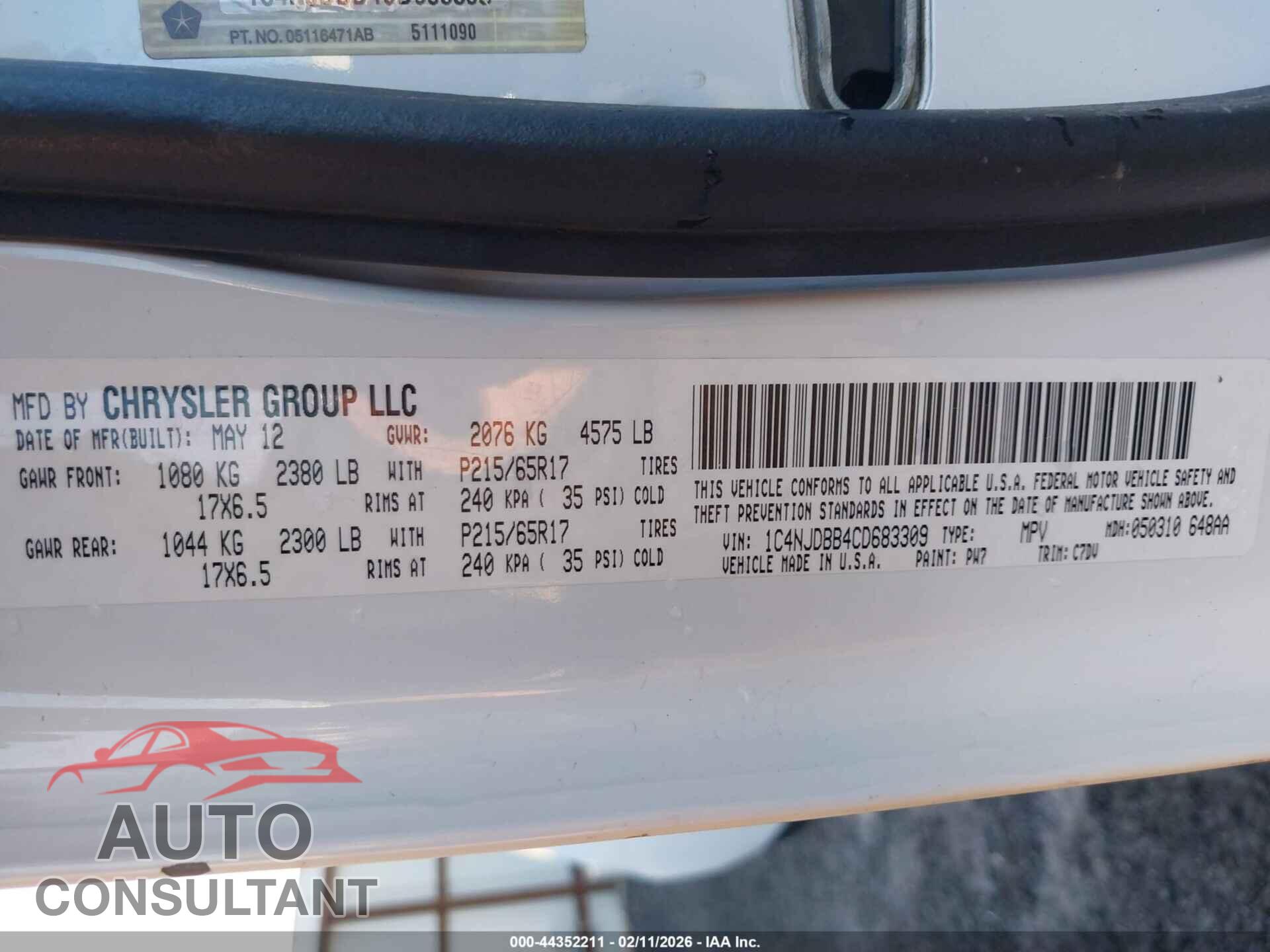 JEEP COMPASS 2012 - 1C4NJDBB4CD683309