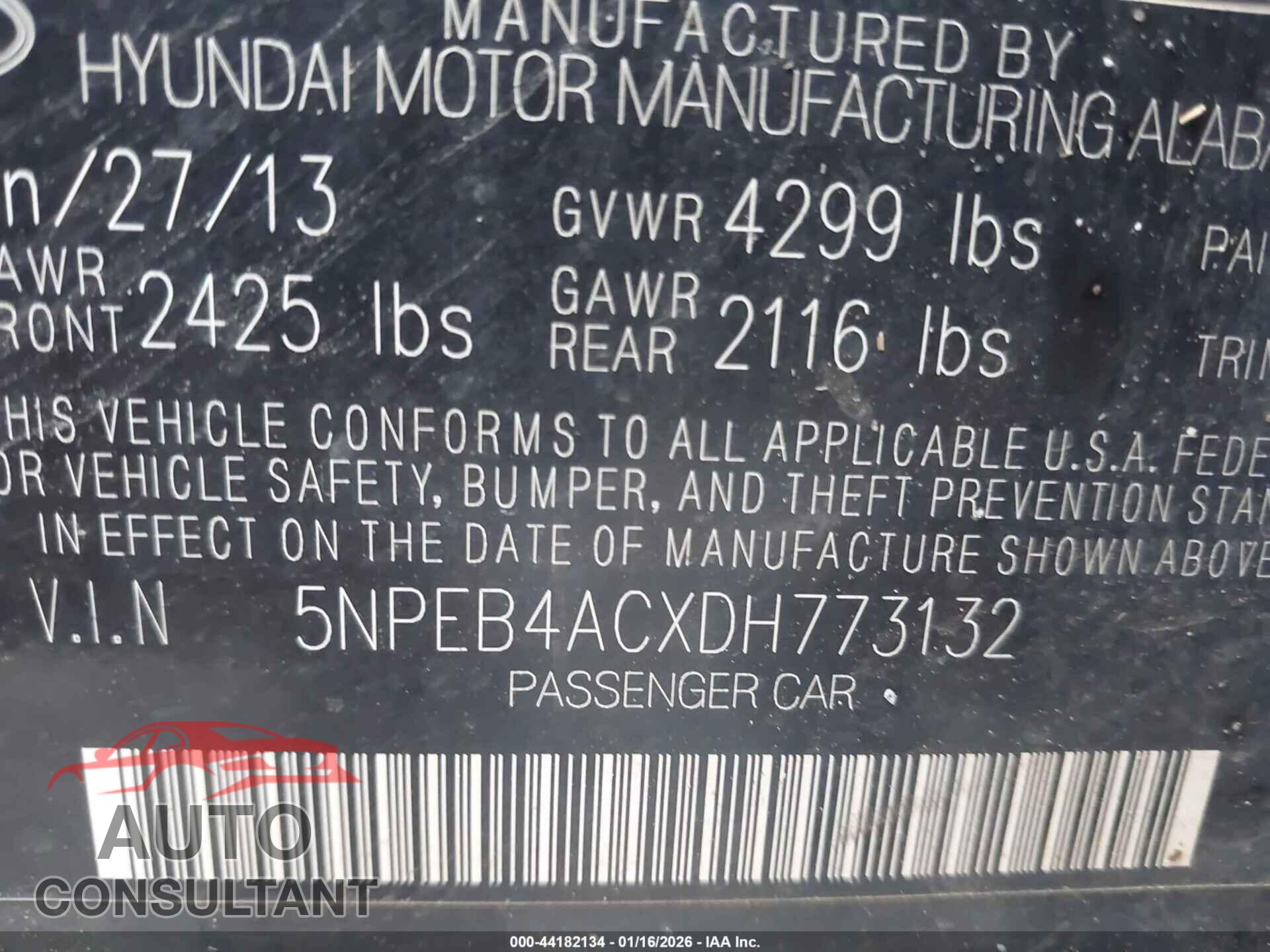 HYUNDAI SONATA 2013 - 5NPEB4ACXDH773132