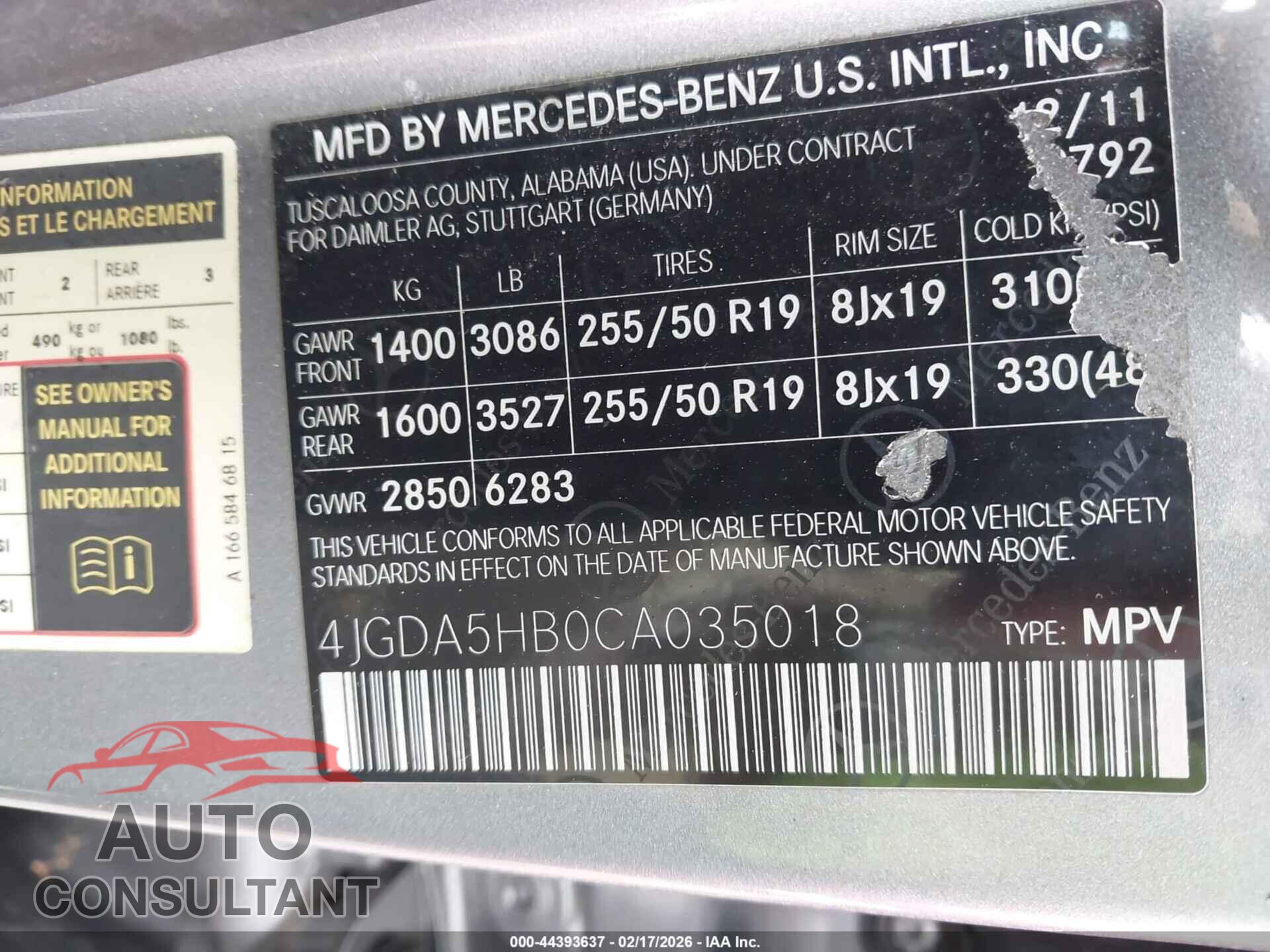 MERCEDES-BENZ ML 350 2012 - 4JGDA5HB0CA035018