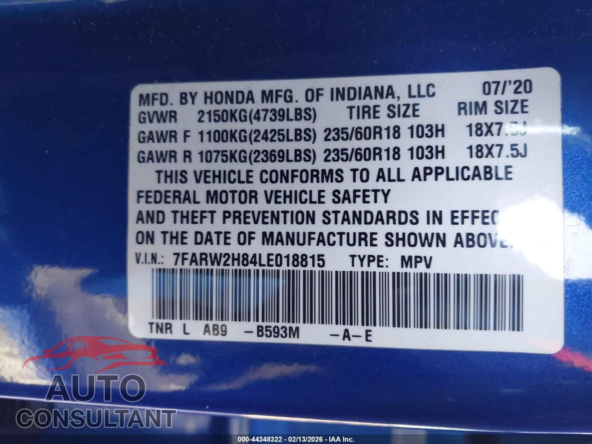HONDA CR-V 2020 - 7FARW2H84LE018815