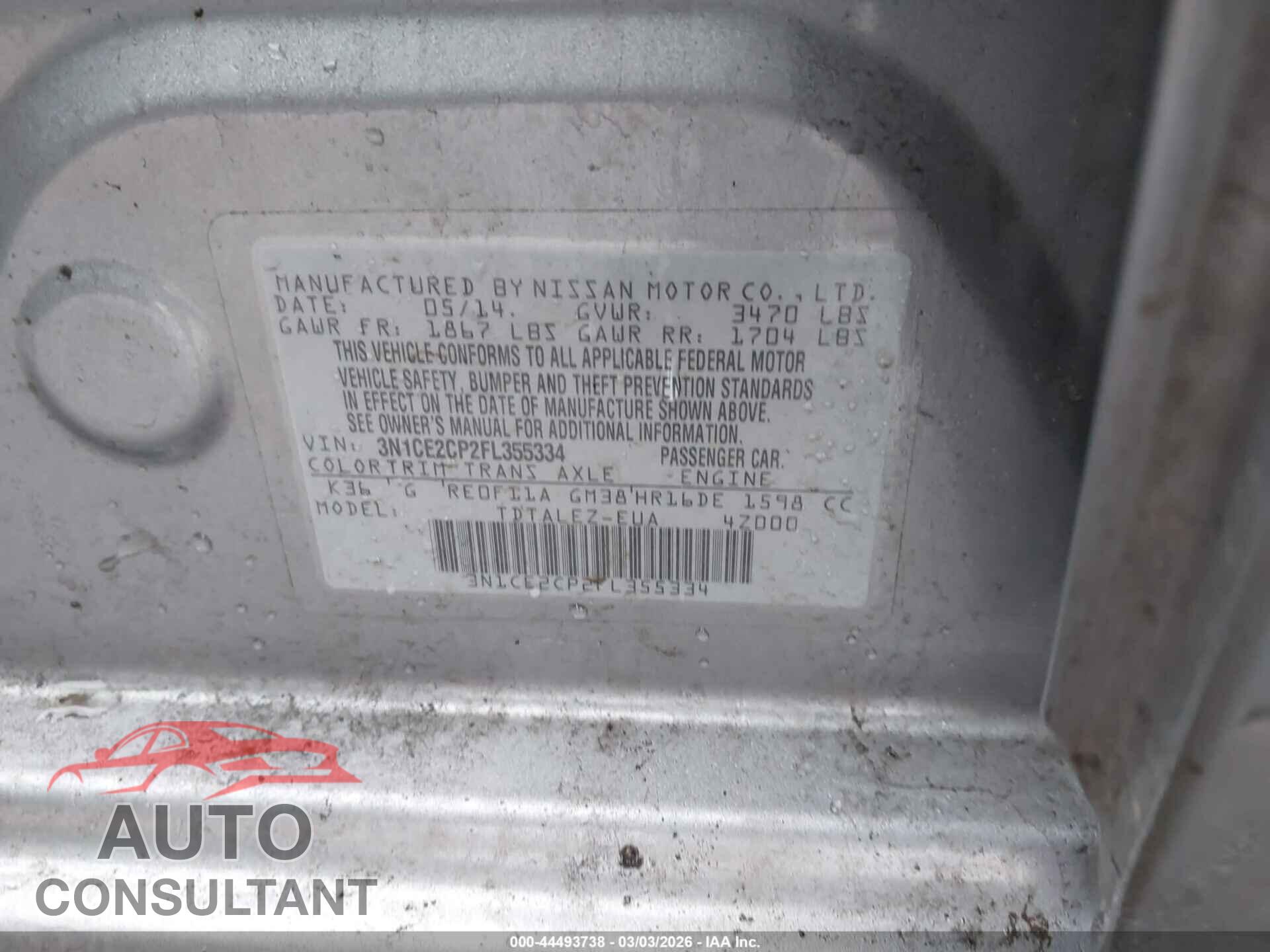 NISSAN VERSA NOTE 2015 - 3N1CE2CP2FL355334