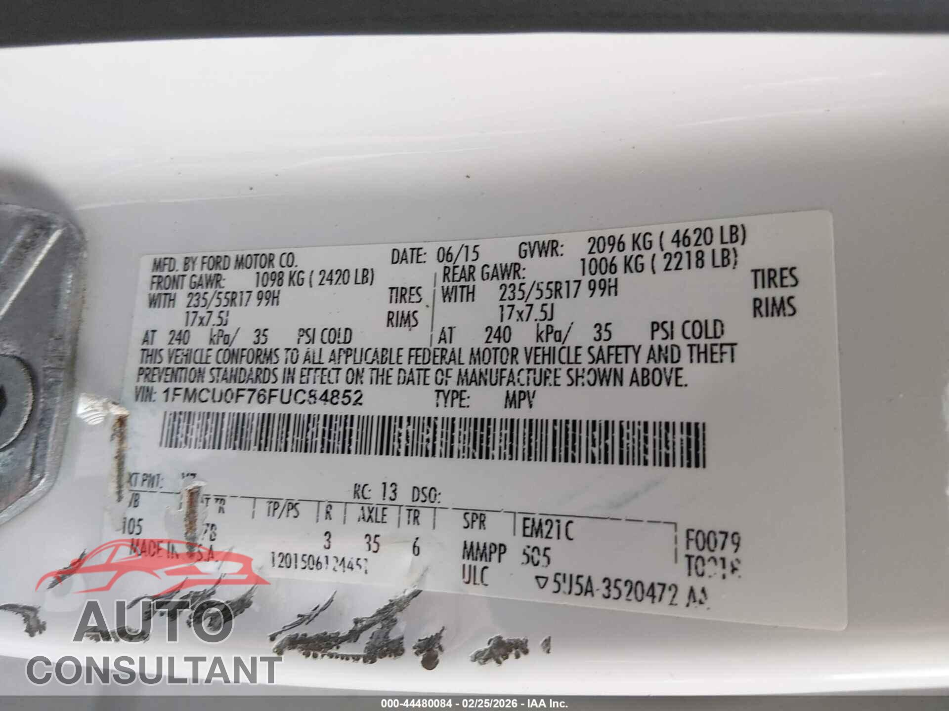 FORD ESCAPE 2015 - 1FMCU0F76FUC84852