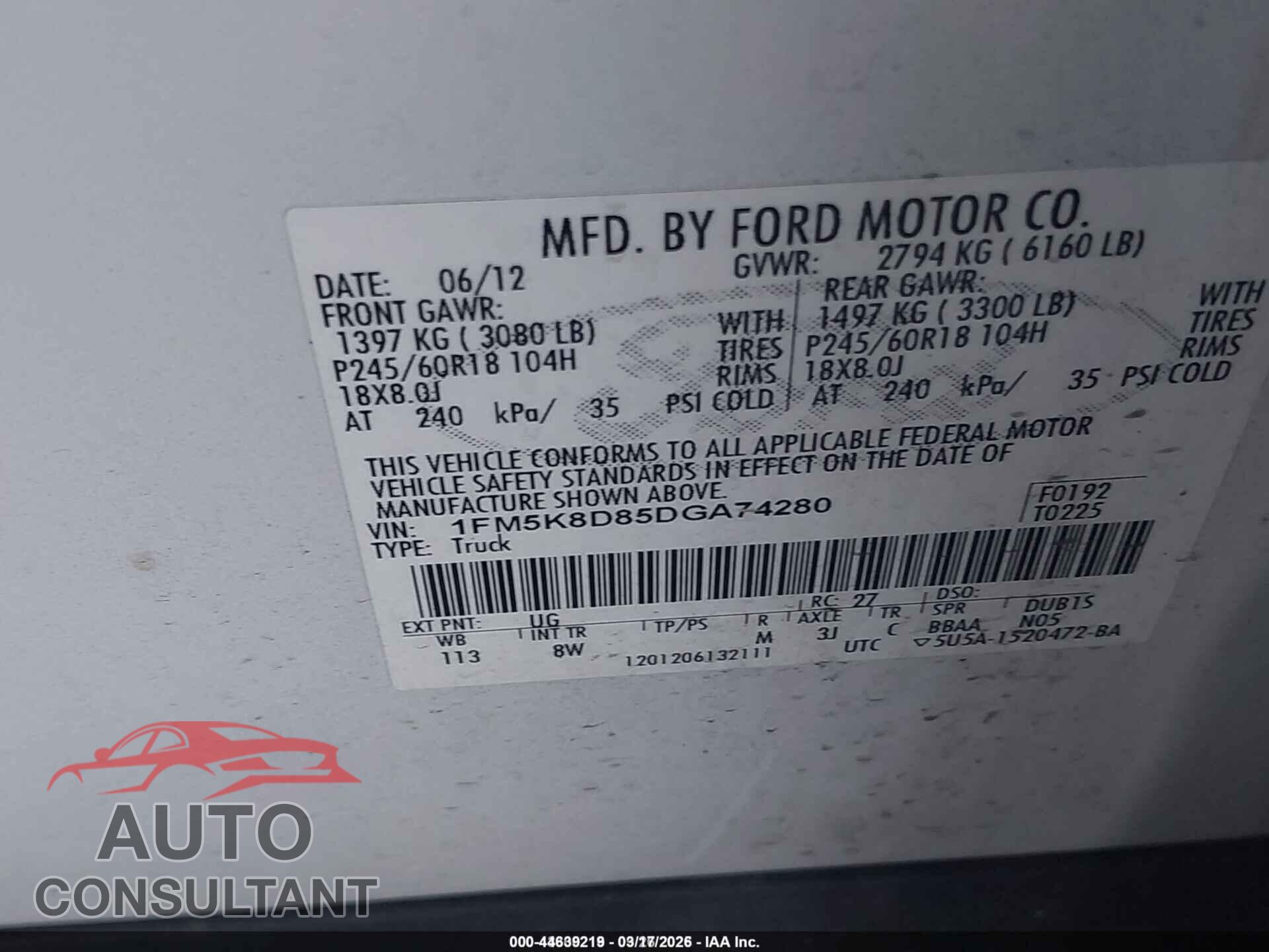 FORD EXPLORER 2013 - 1FM5K8D85DGA74280
