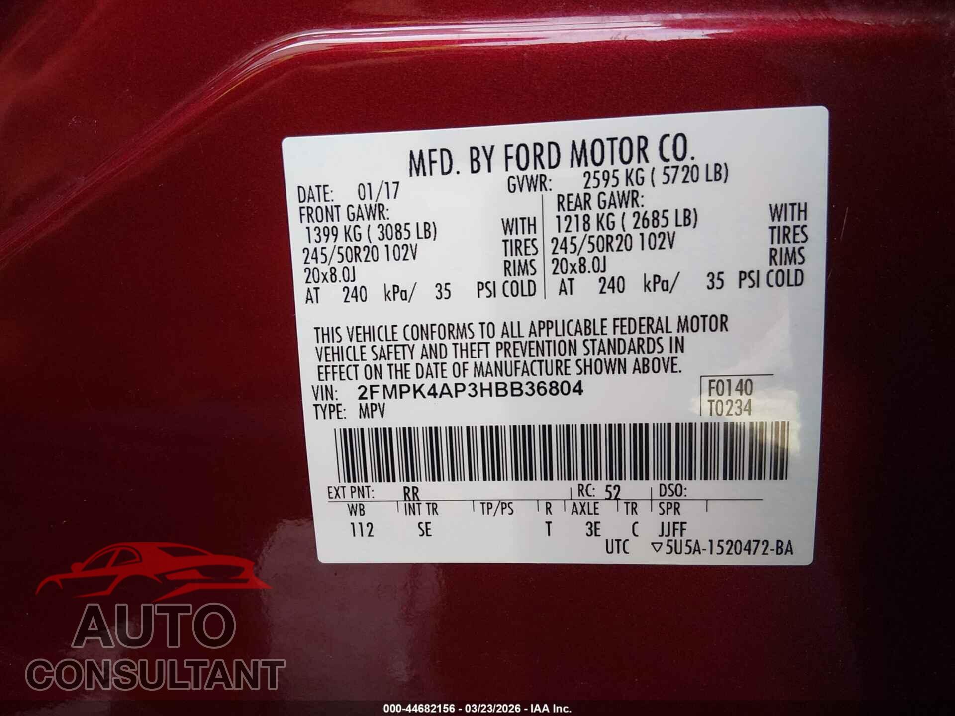 FORD EDGE 2017 - 2FMPK4AP3HBB36804