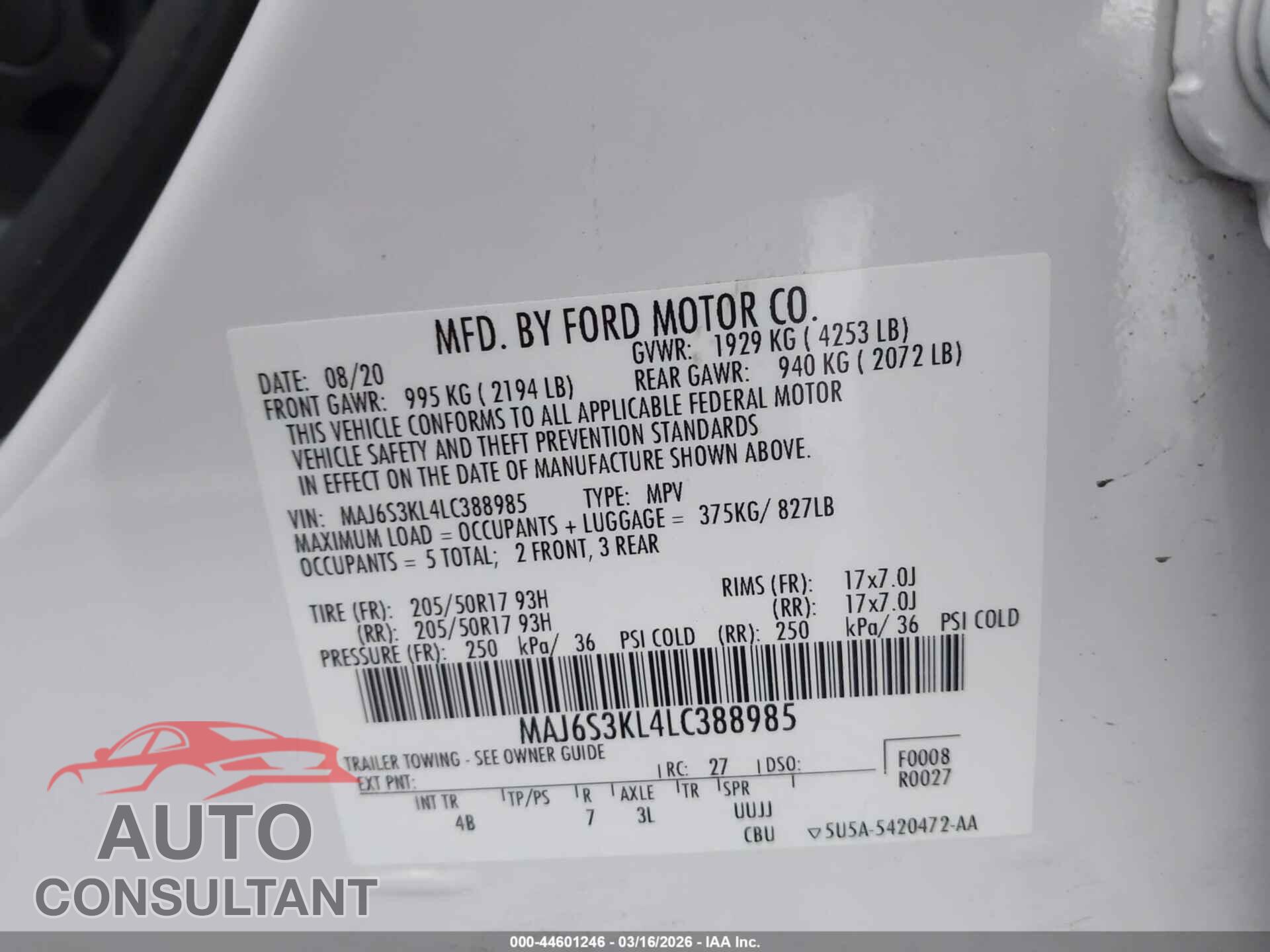 FORD ECOSPORT 2020 - MAJ6S3KL4LC388985