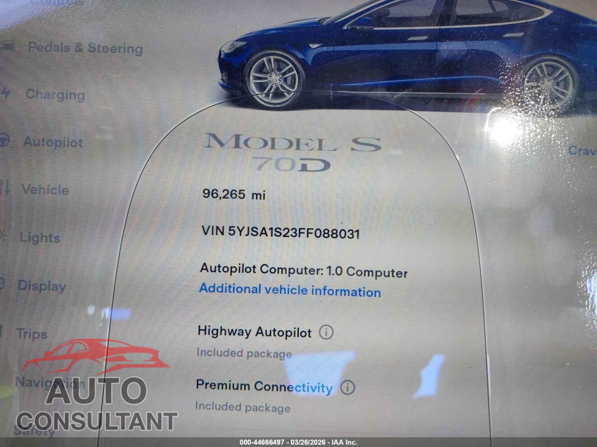 TESLA MODEL S 2015 - 5YJSA1S23FF088031