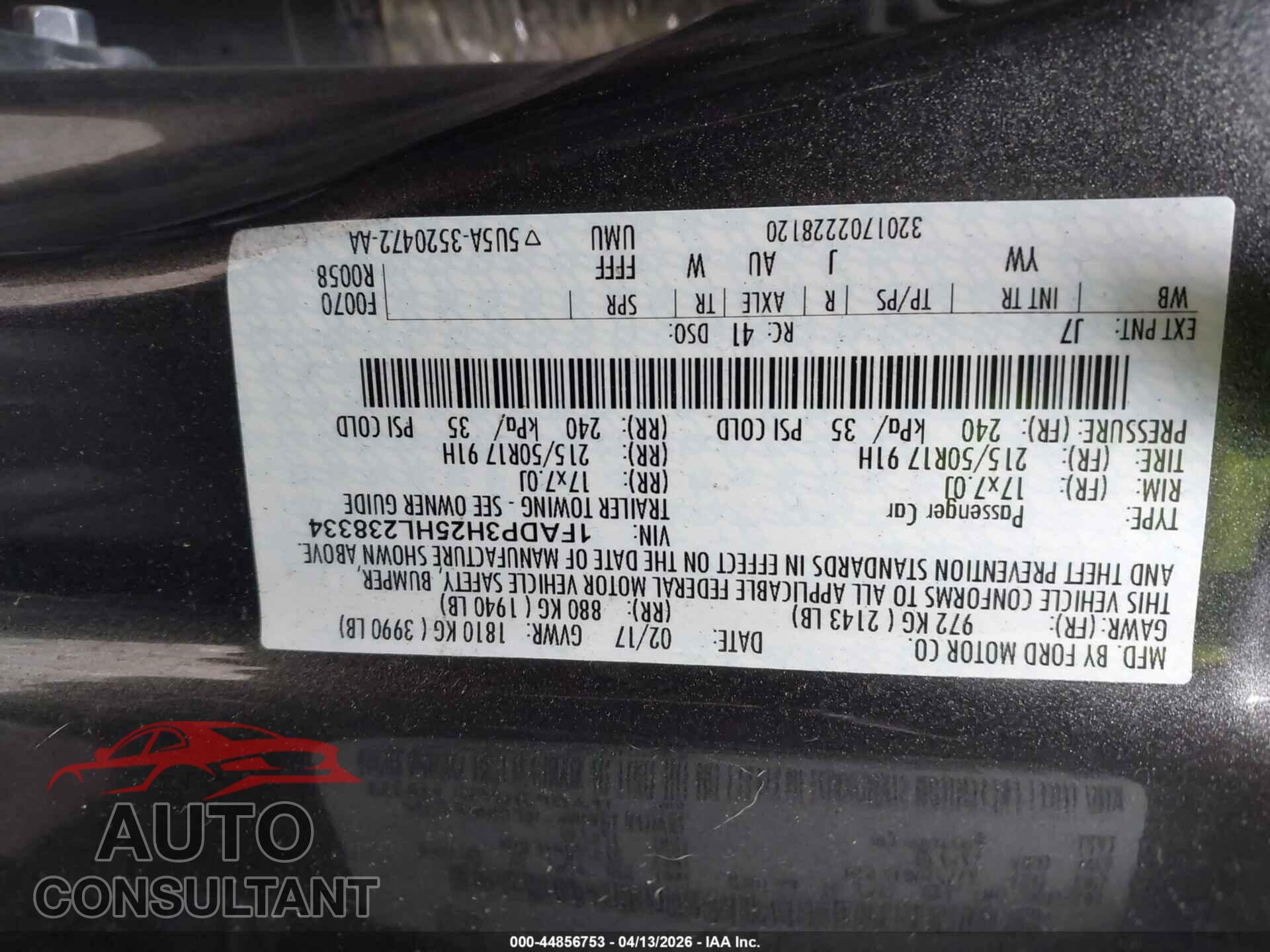 FORD FOCUS 2017 - 1FADP3H25HL238334