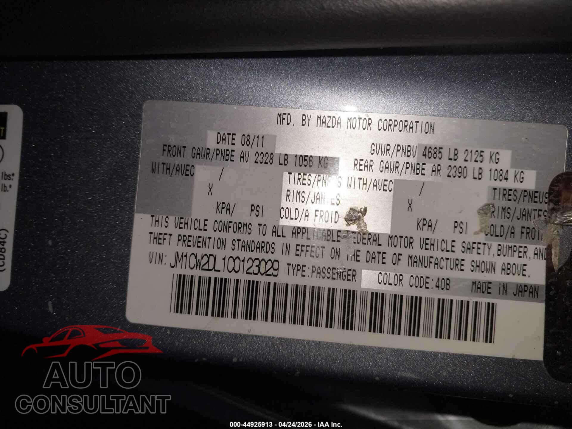 MAZDA MAZDA5 2012 - JM1CW2DL1C0123029