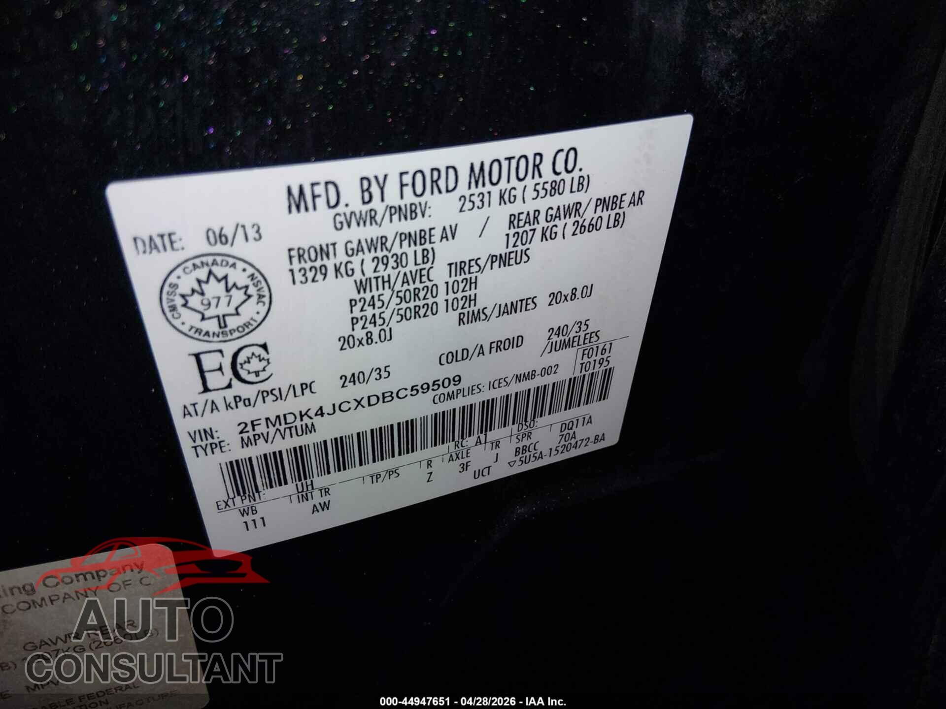 FORD EDGE 2013 - 2FMDK4JCXDBC59509