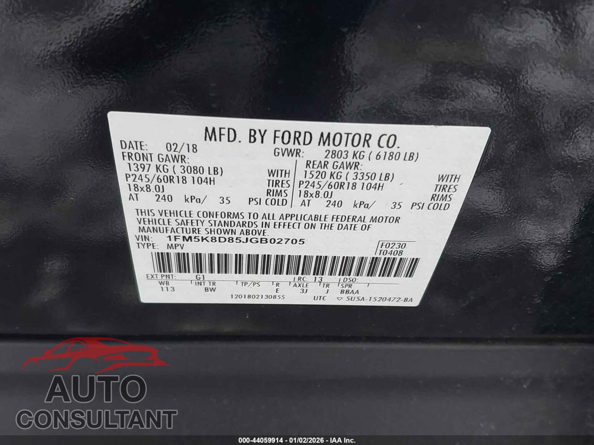 FORD EXPLORER 2018 - 1FM5K8D85JGB02705