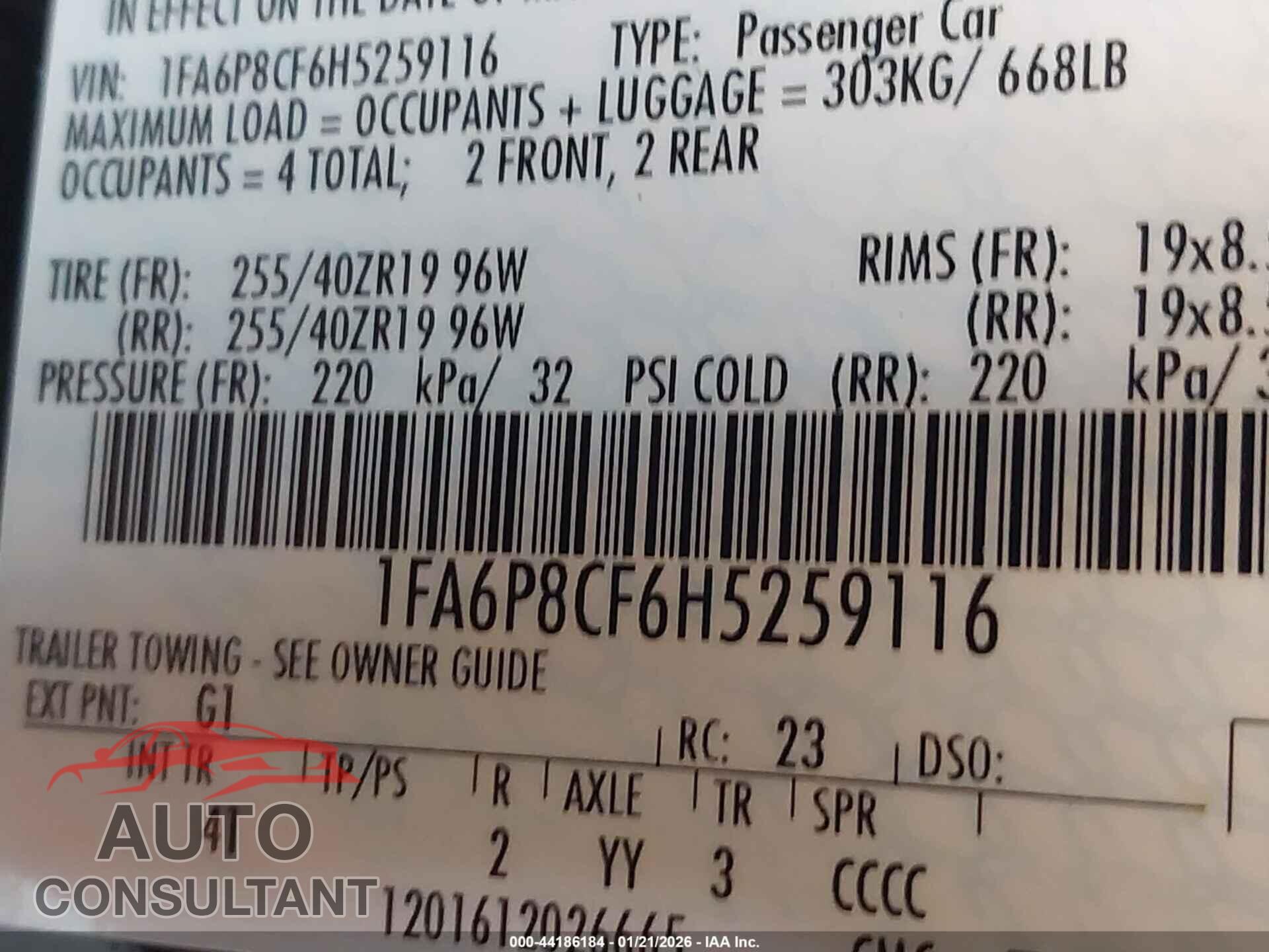 FORD MUSTANG 2017 - 1FA6P8CF6H5259116