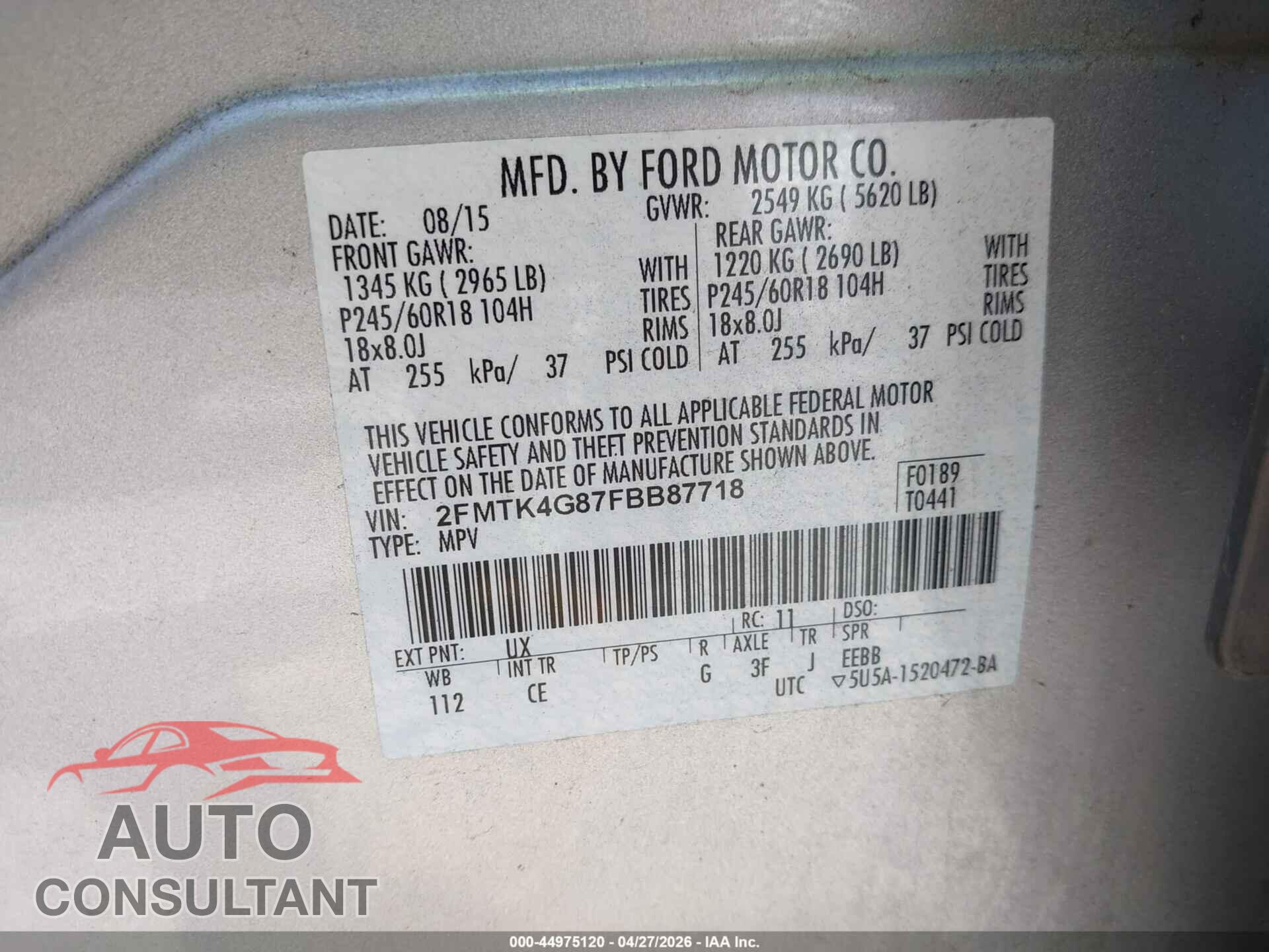 FORD EDGE 2015 - 2FMTK4G87FBB87718