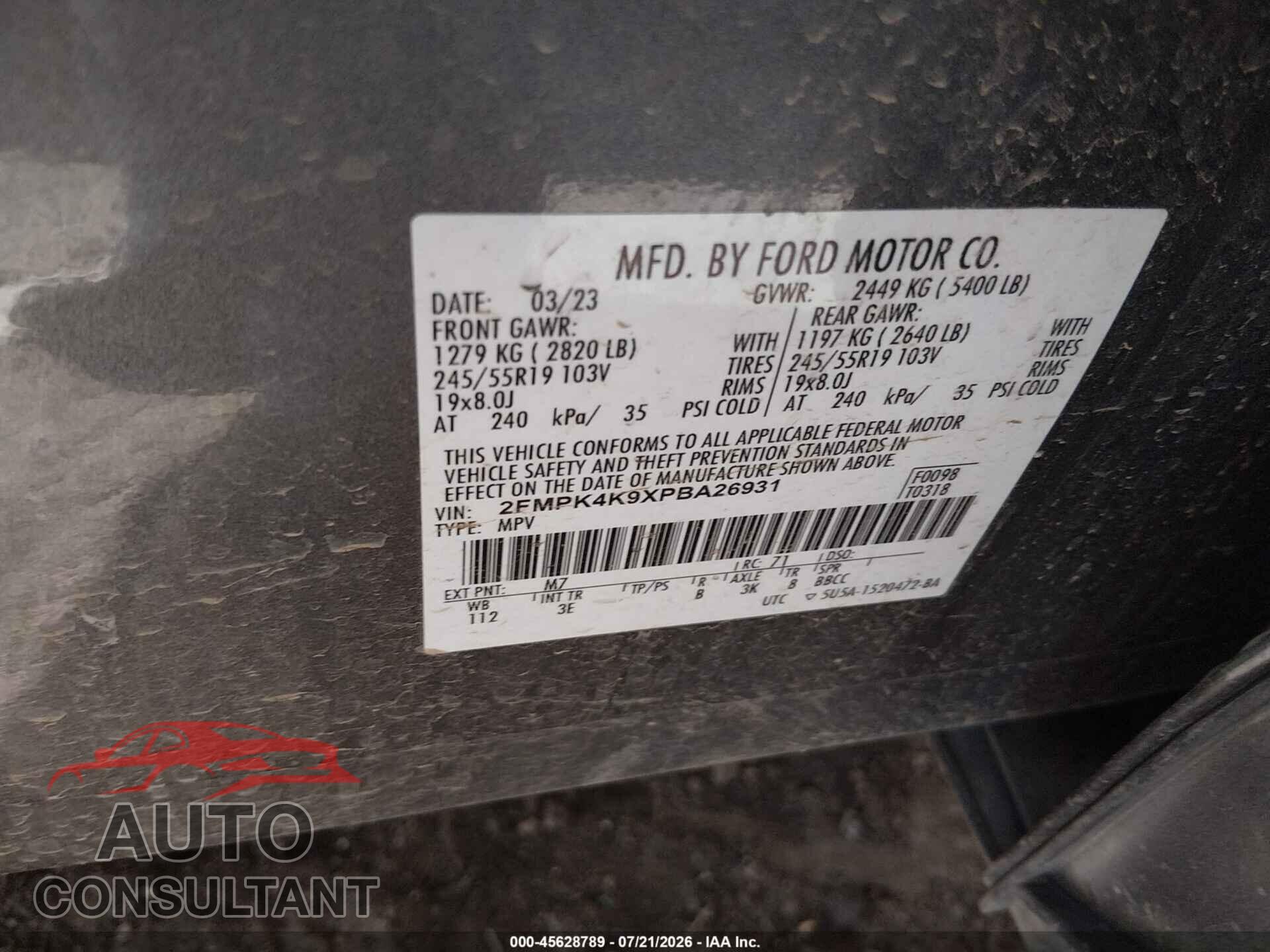 FORD EDGE 2023 - 2FMPK4K9XPBA26931