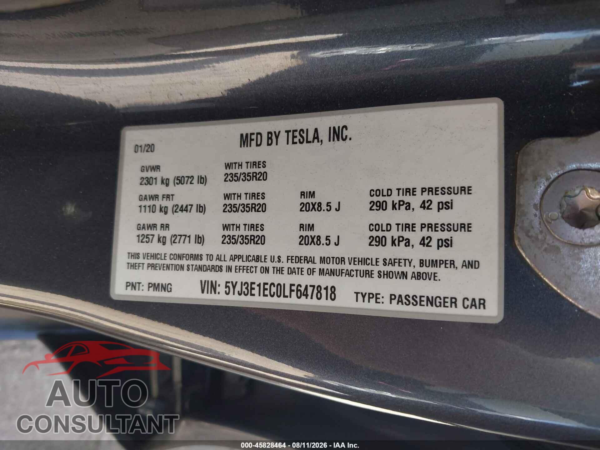 TESLA MODEL 3 2020 - 5YJ3E1EC0LF647818