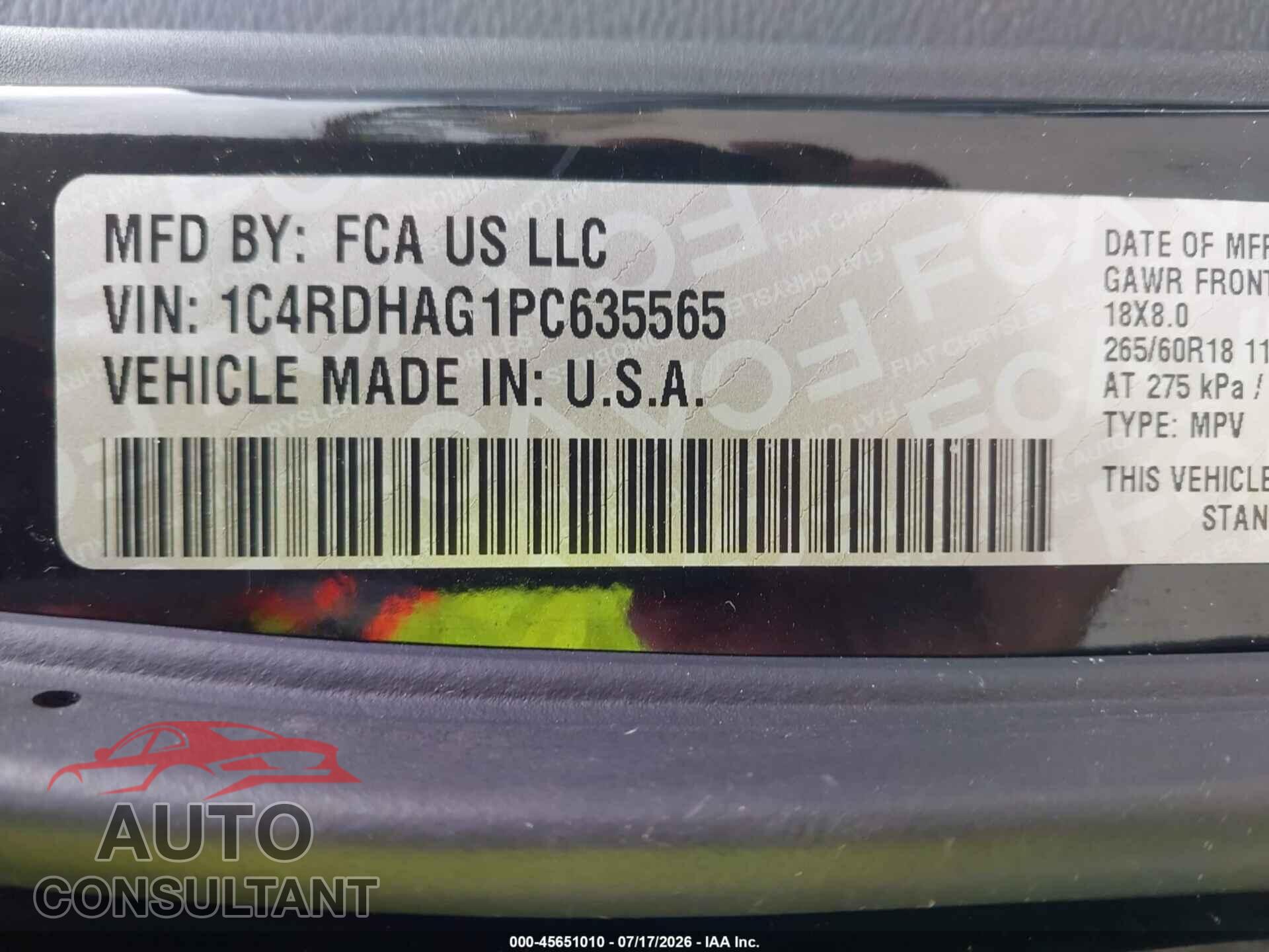 DODGE DURANGO 2023 - 1C4RDHAG1PC635565