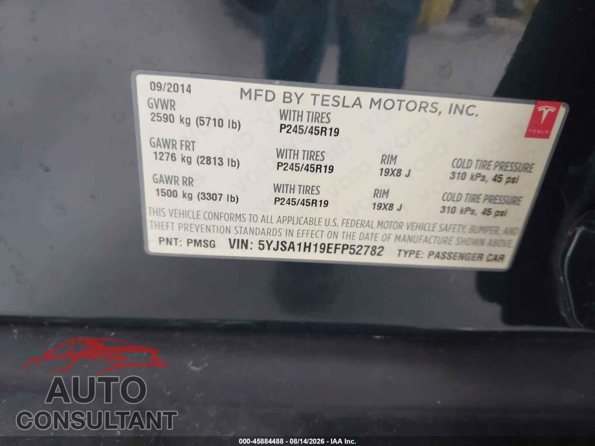 TESLA MODEL S 2014 - 5YJSA1H19EFP52782