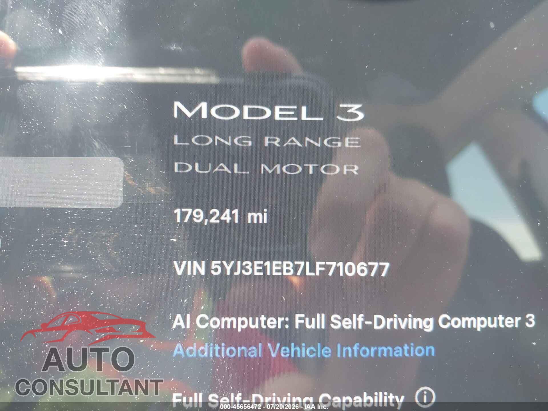 TESLA MODEL 3 2020 - 5YJ3E1EB7LF710677