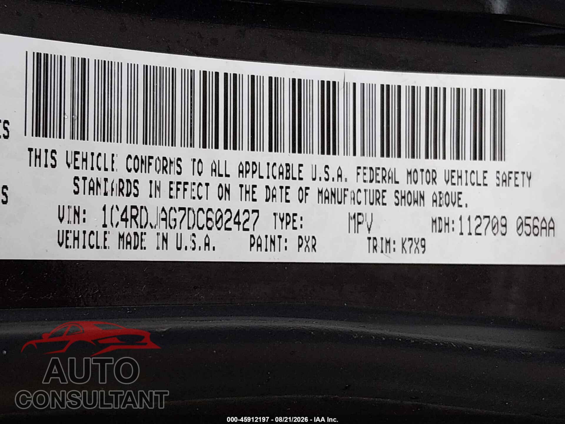 DODGE DURANGO 2013 - 1C4RDJAG7DC602427
