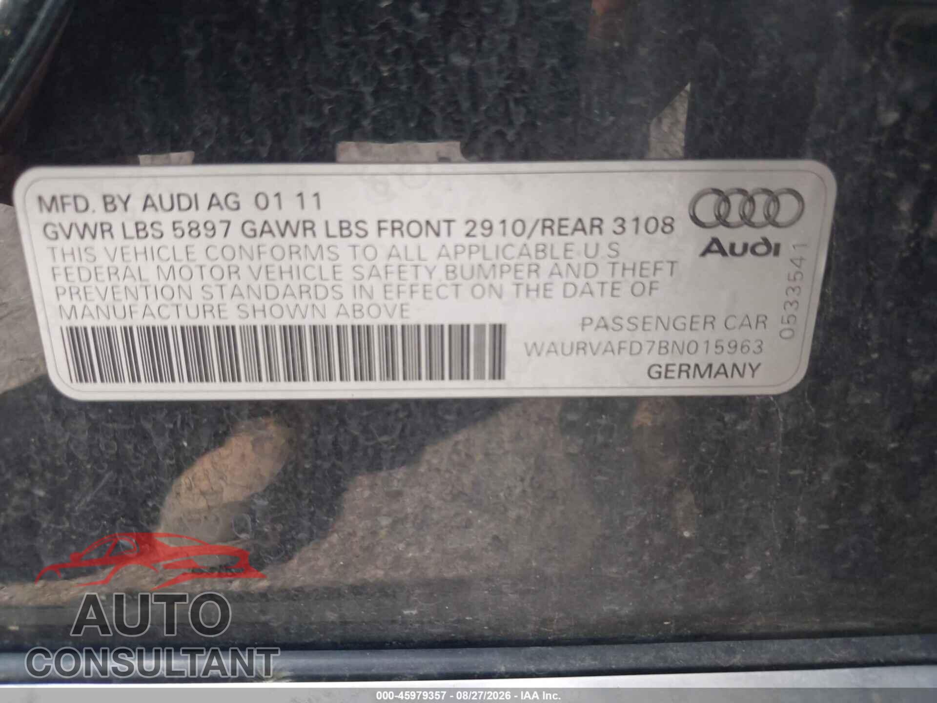AUDI A8 L 2011 - WAURVAFD7BN015963