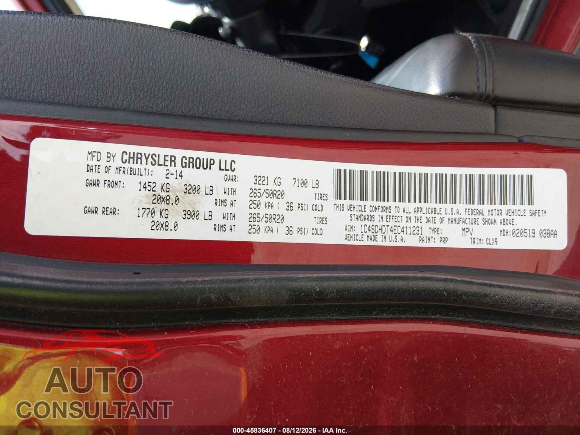 DODGE DURANGO 2014 - 1C4SDHDT4EC411231