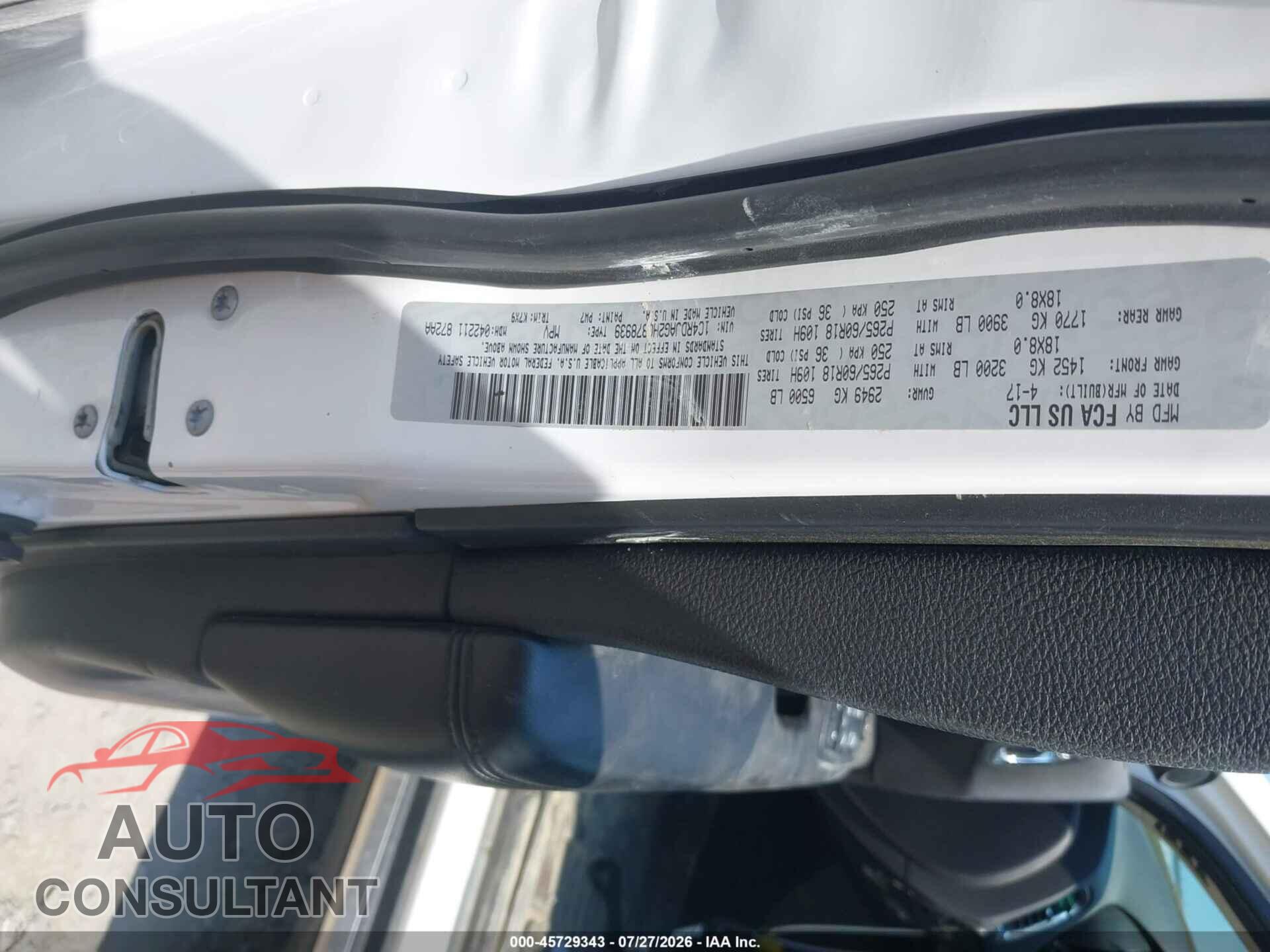 DODGE DURANGO 2017 - 1C4RDJAG2HC878939
