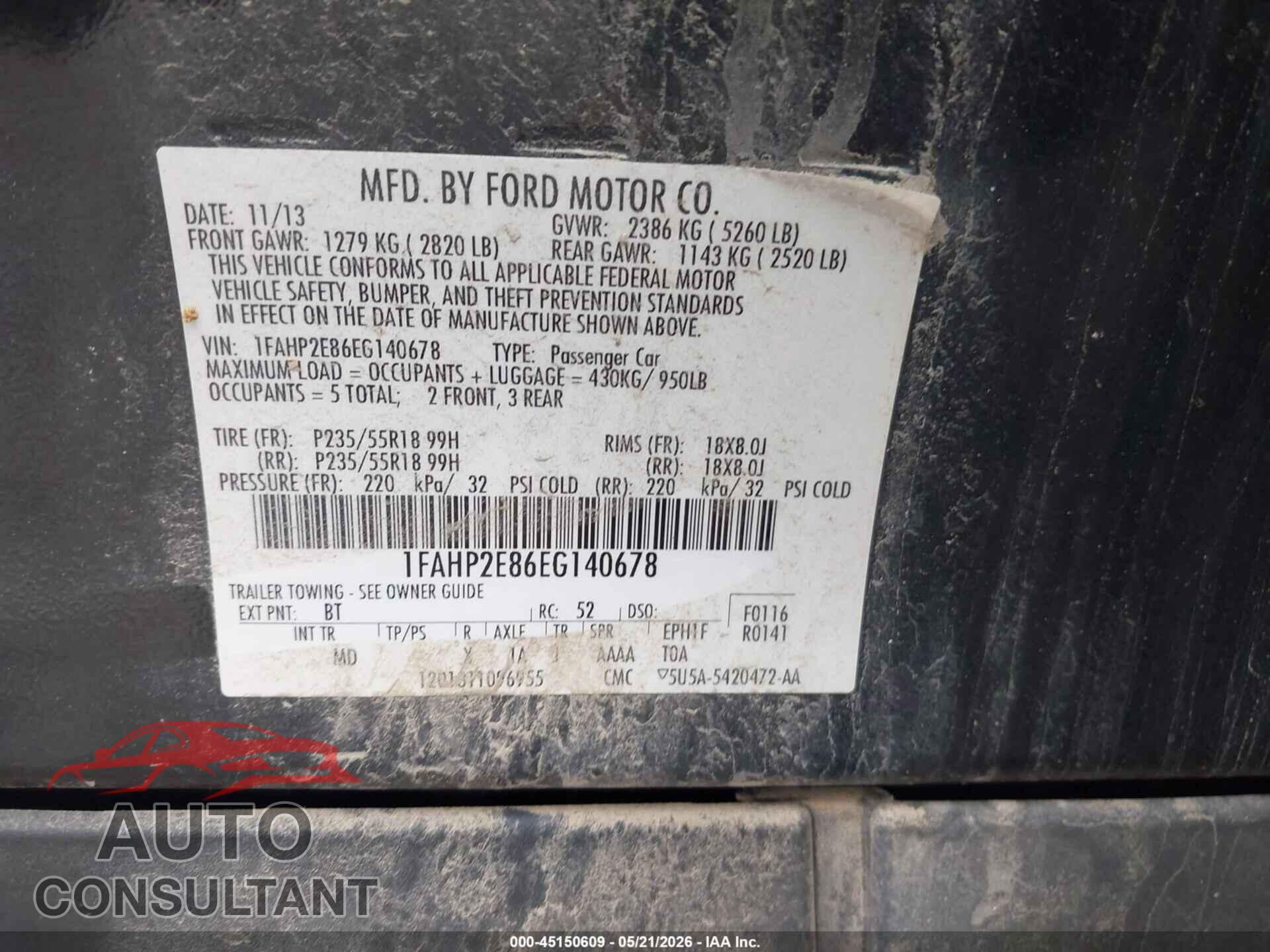 FORD TAURUS 2014 - 1FAHP2E86EG140678