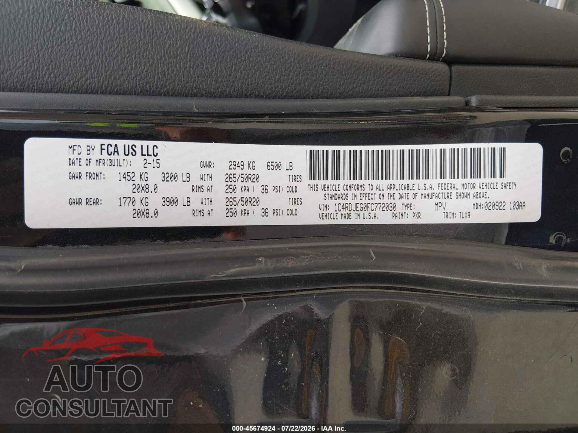 DODGE DURANGO 2015 - 1C4RDJEG0FC772030