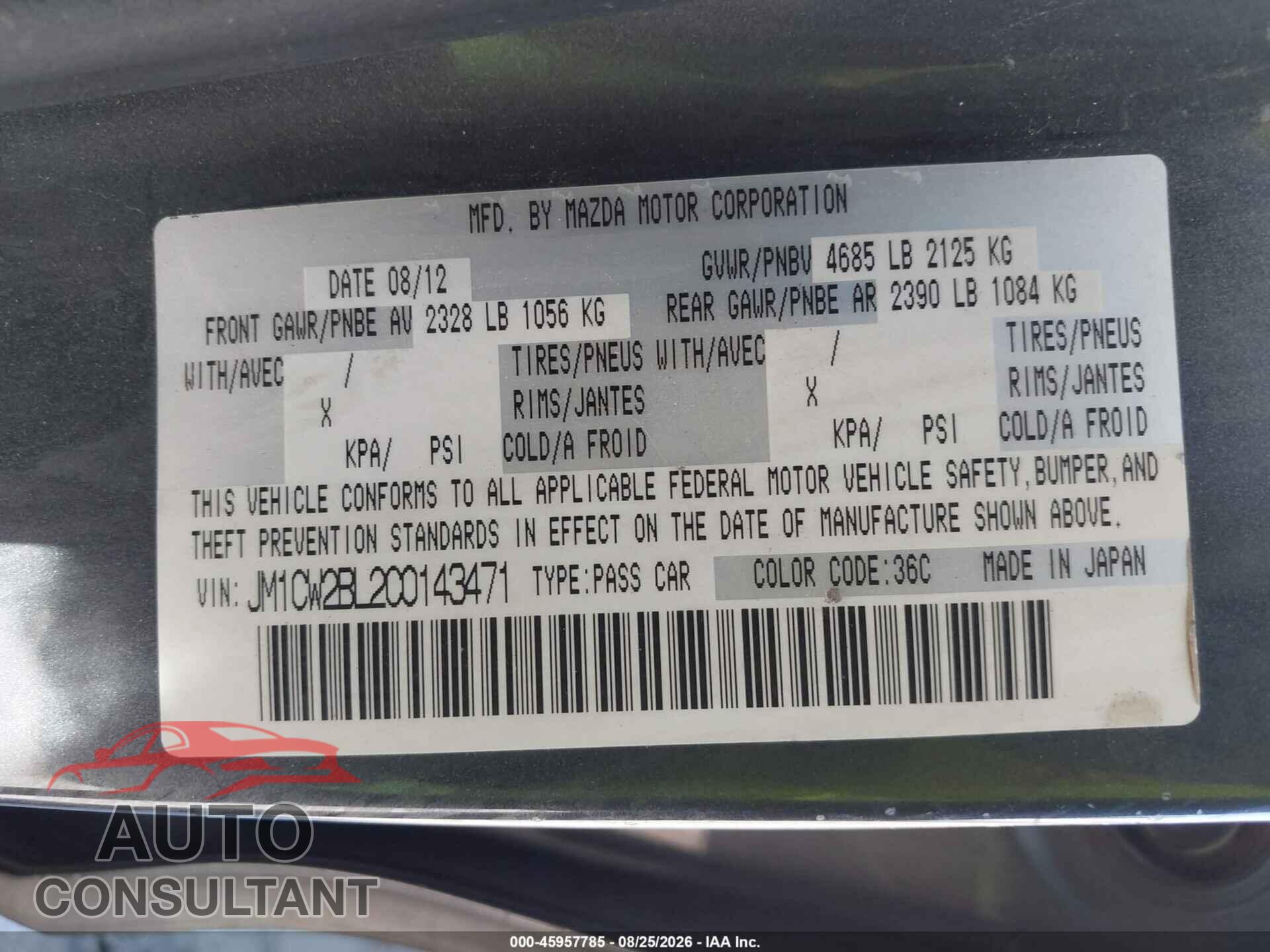 MAZDA MAZDA5 2012 - JM1CW2BL2C0143471