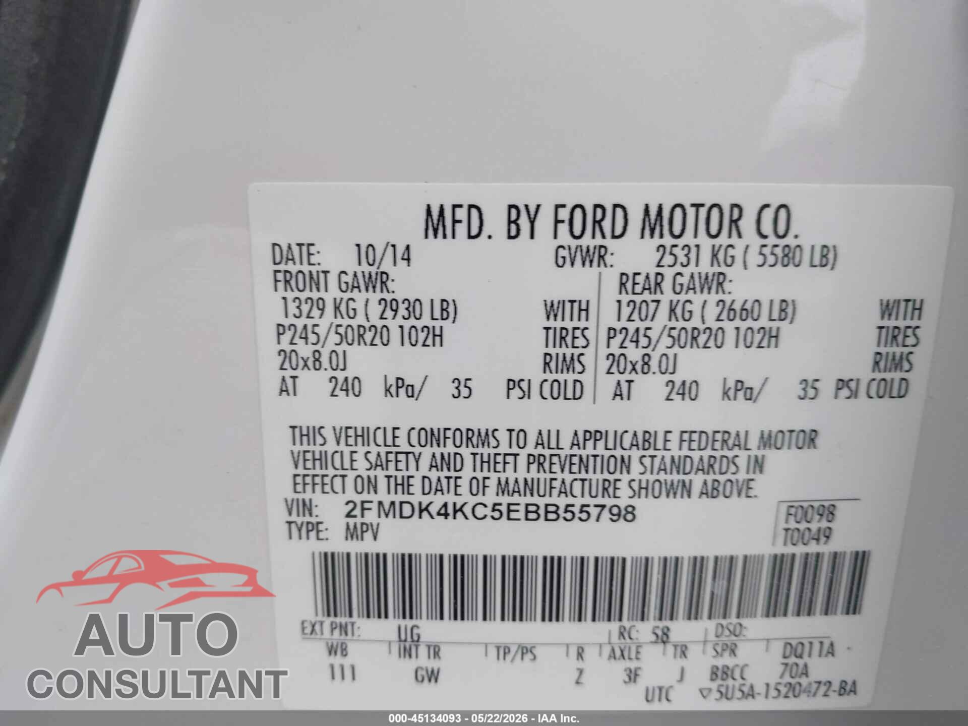 FORD EDGE 2014 - 2FMDK4KC5EBB55798