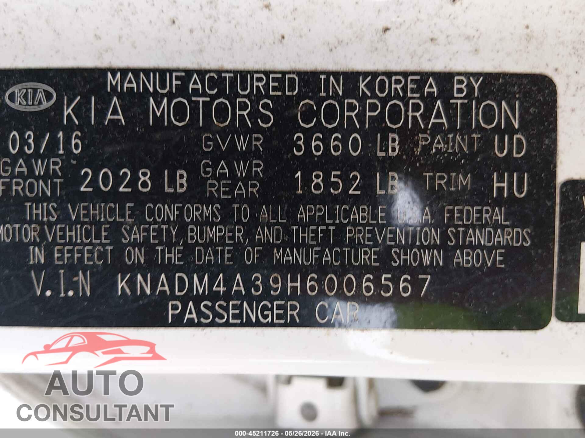 KIA RIO 2017 - KNADM4A39H6006567