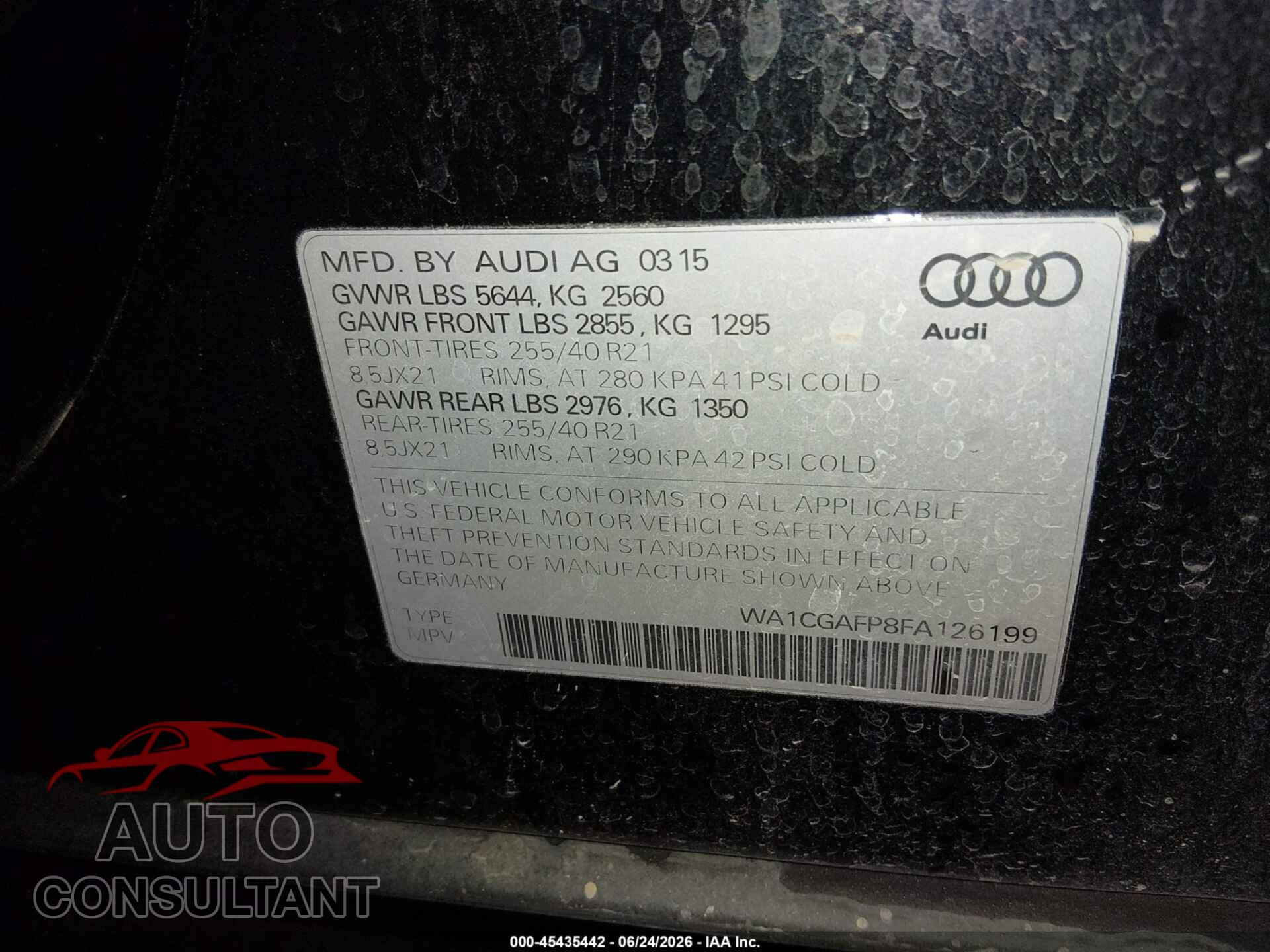 AUDI SQ5 2015 - WA1CGAFP8FA126199