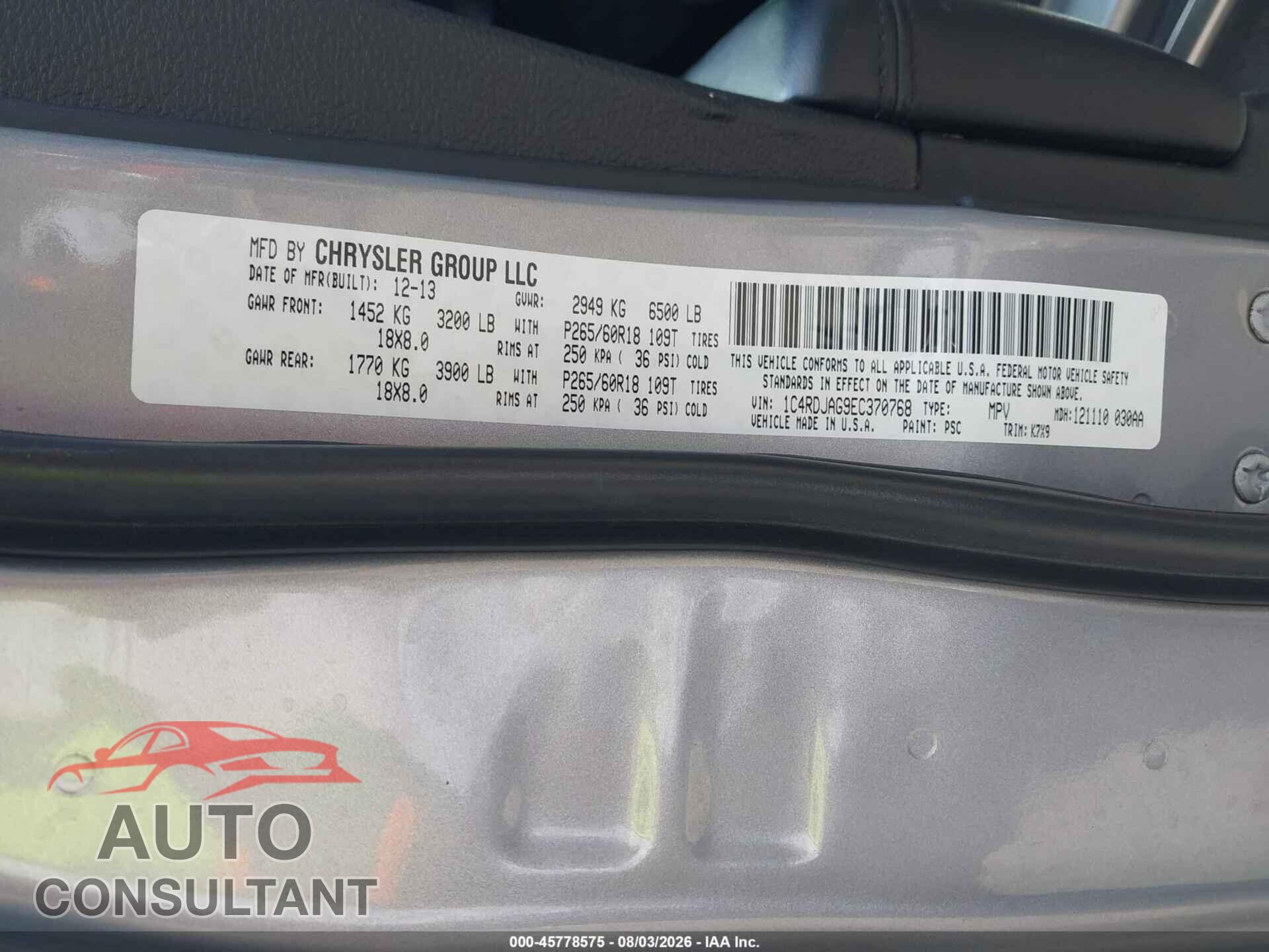 DODGE DURANGO 2014 - 1C4RDJAG9EC370768