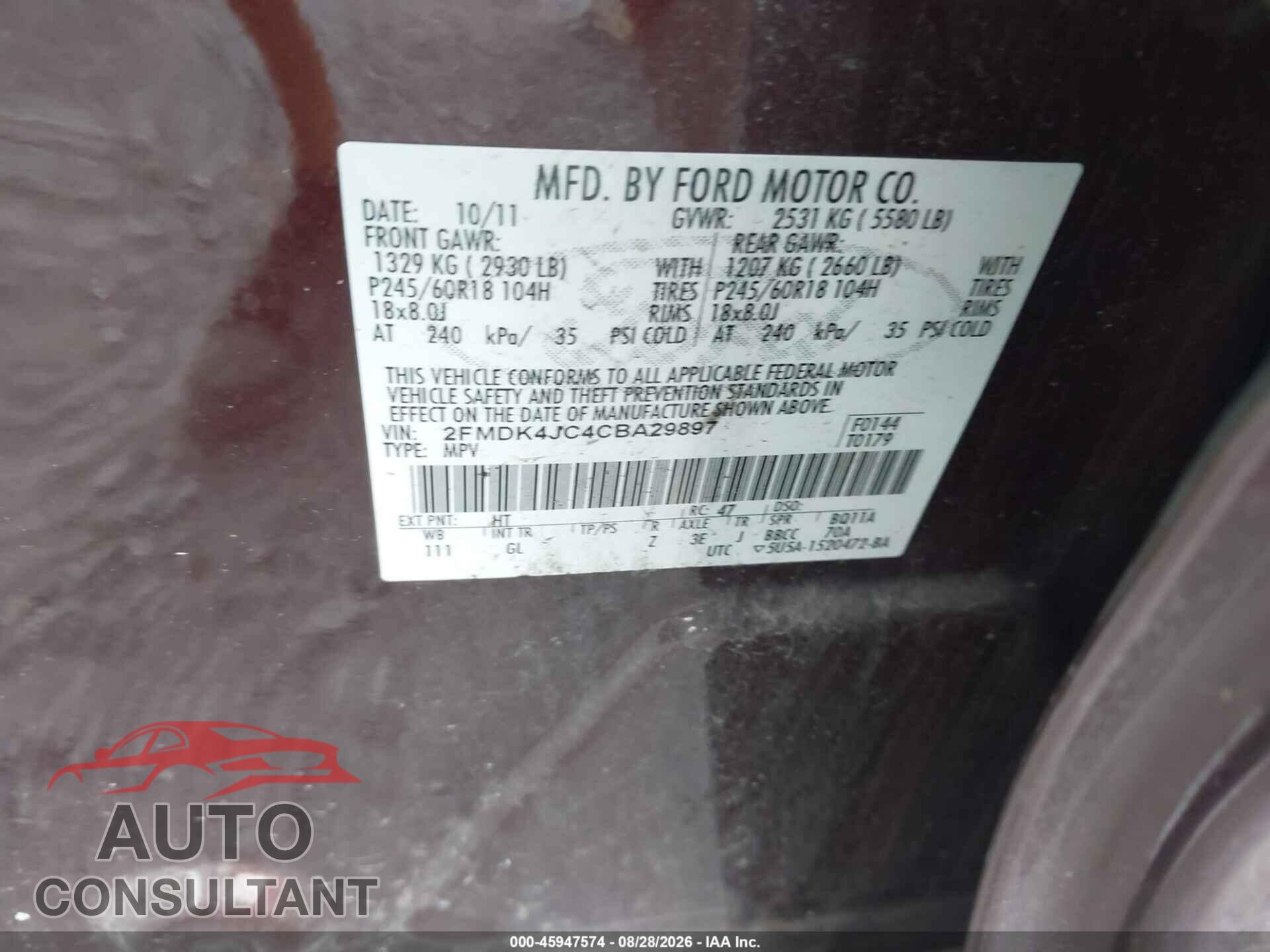FORD EDGE 2012 - 2FMDK4JC4CBA29897