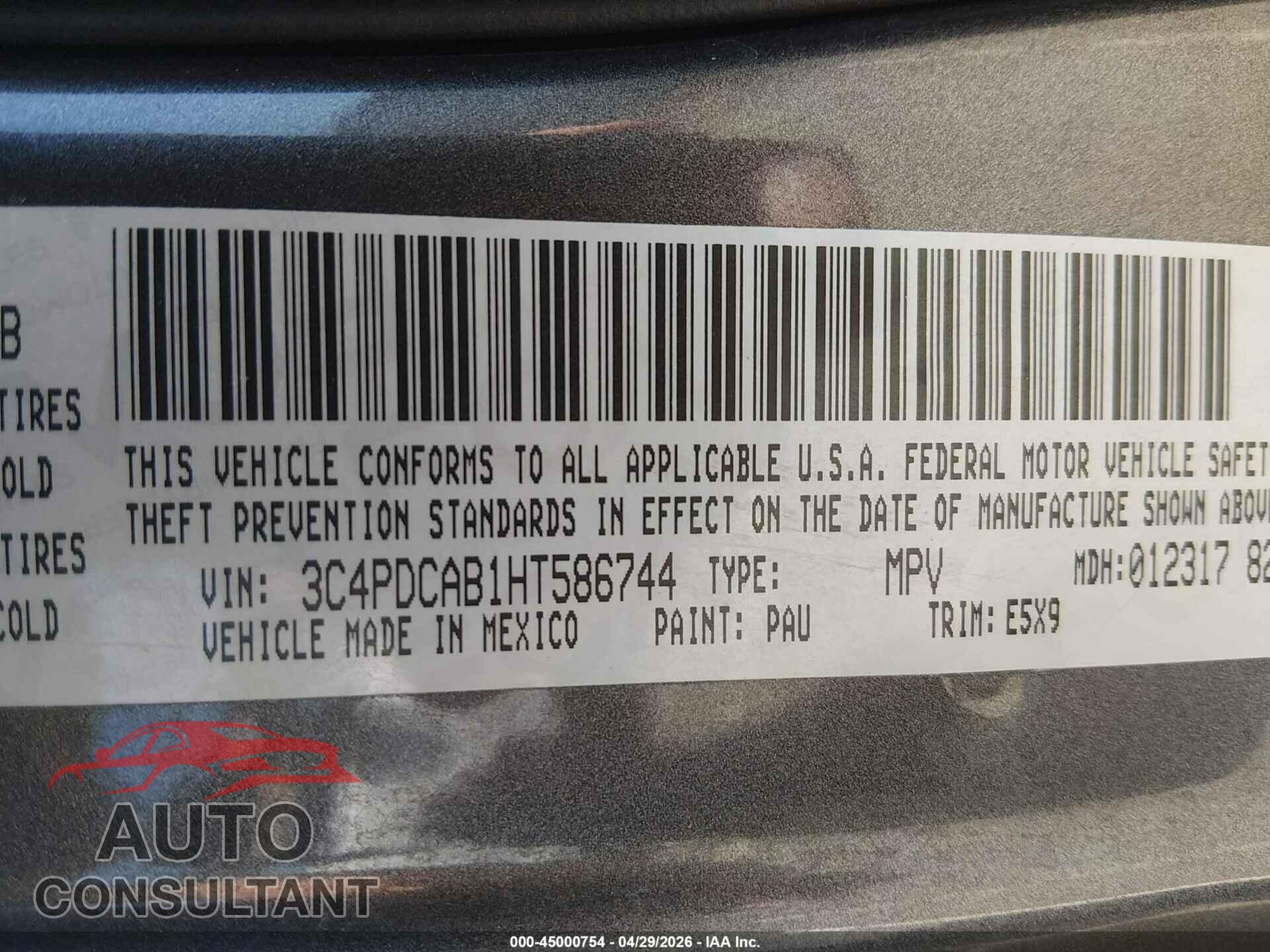 DODGE JOURNEY 2017 - 3C4PDCAB1HT586744