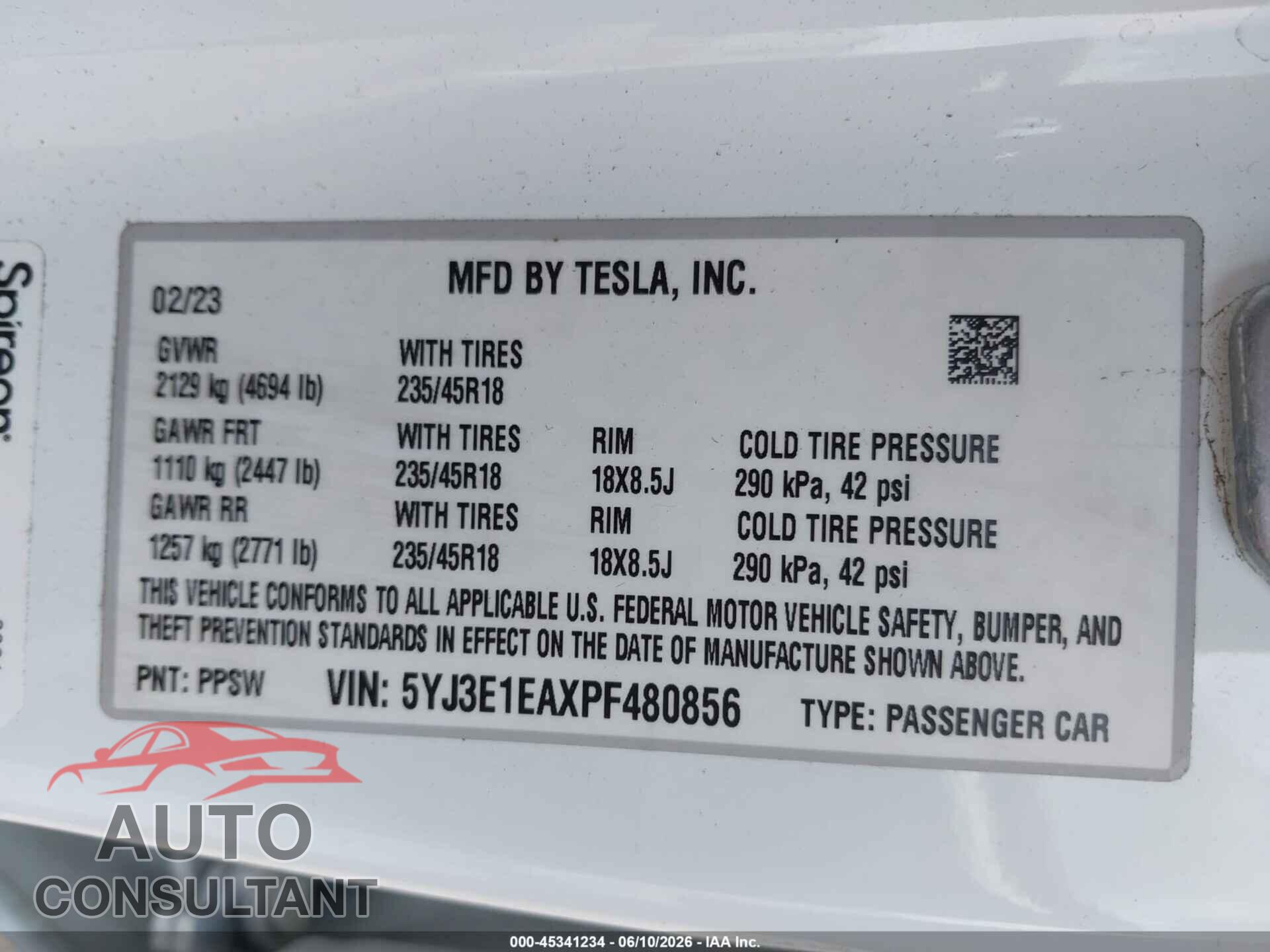 TESLA MODEL 3 2023 - 5YJ3E1EAXPF480856