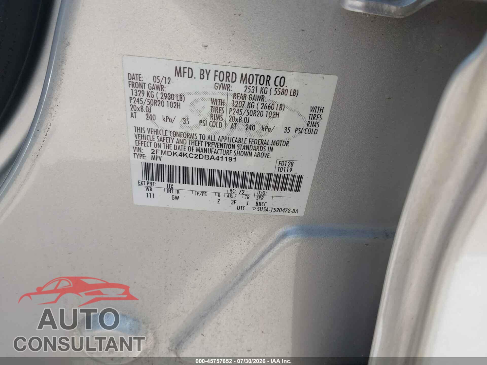 FORD EDGE 2013 - 2FMDK4KC2DBA41191