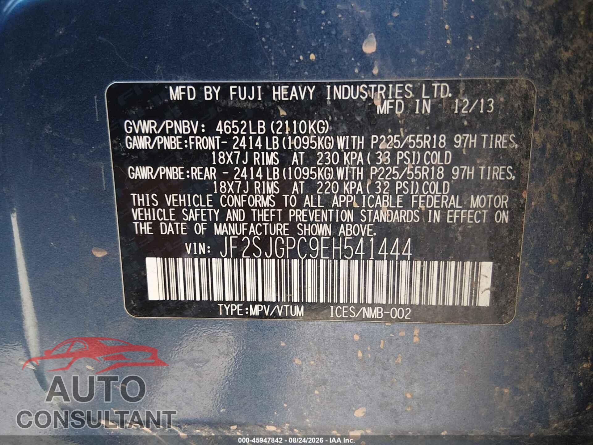 SUBARU FORESTER 2014 - JF2SJGPC9EH541444