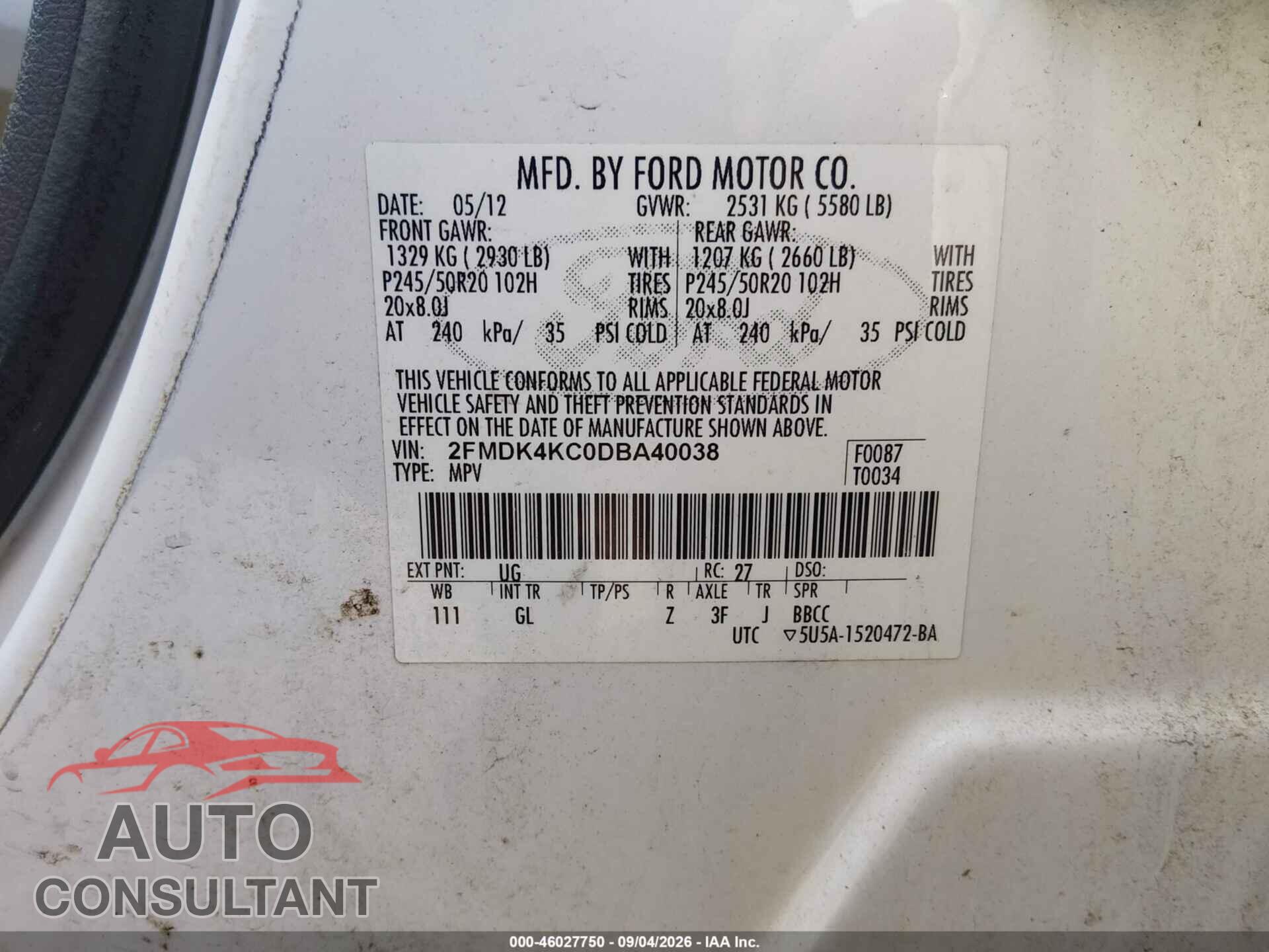 FORD EDGE 2013 - 2FMDK4KC0DBA40038